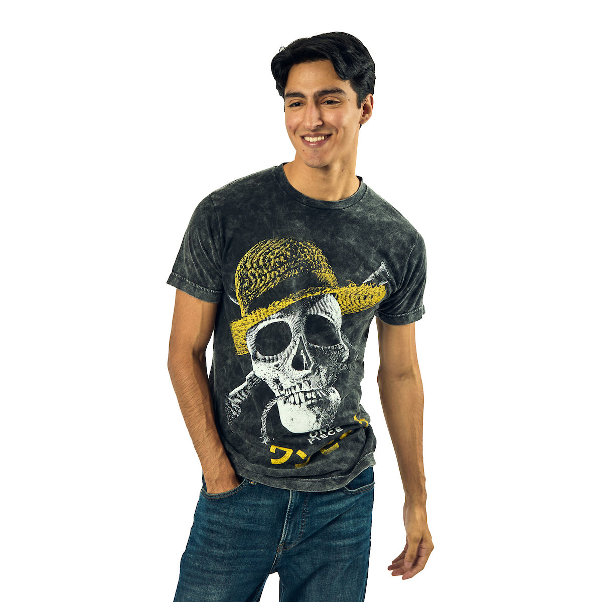 One Piece Live Action Oversized Straw Hat Skull & Crossbones Crew Neck Short Sleeve Men's Black T-shirt