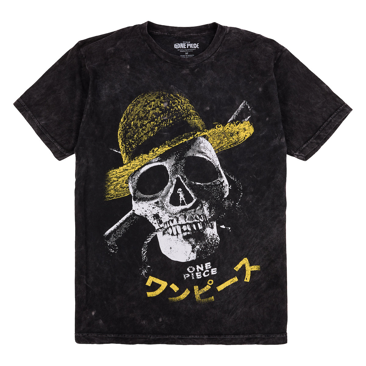 One Piece Live Action Oversized Straw Hat Skull & Crossbones Crew Neck Short Sleeve Men's Black T-shirt