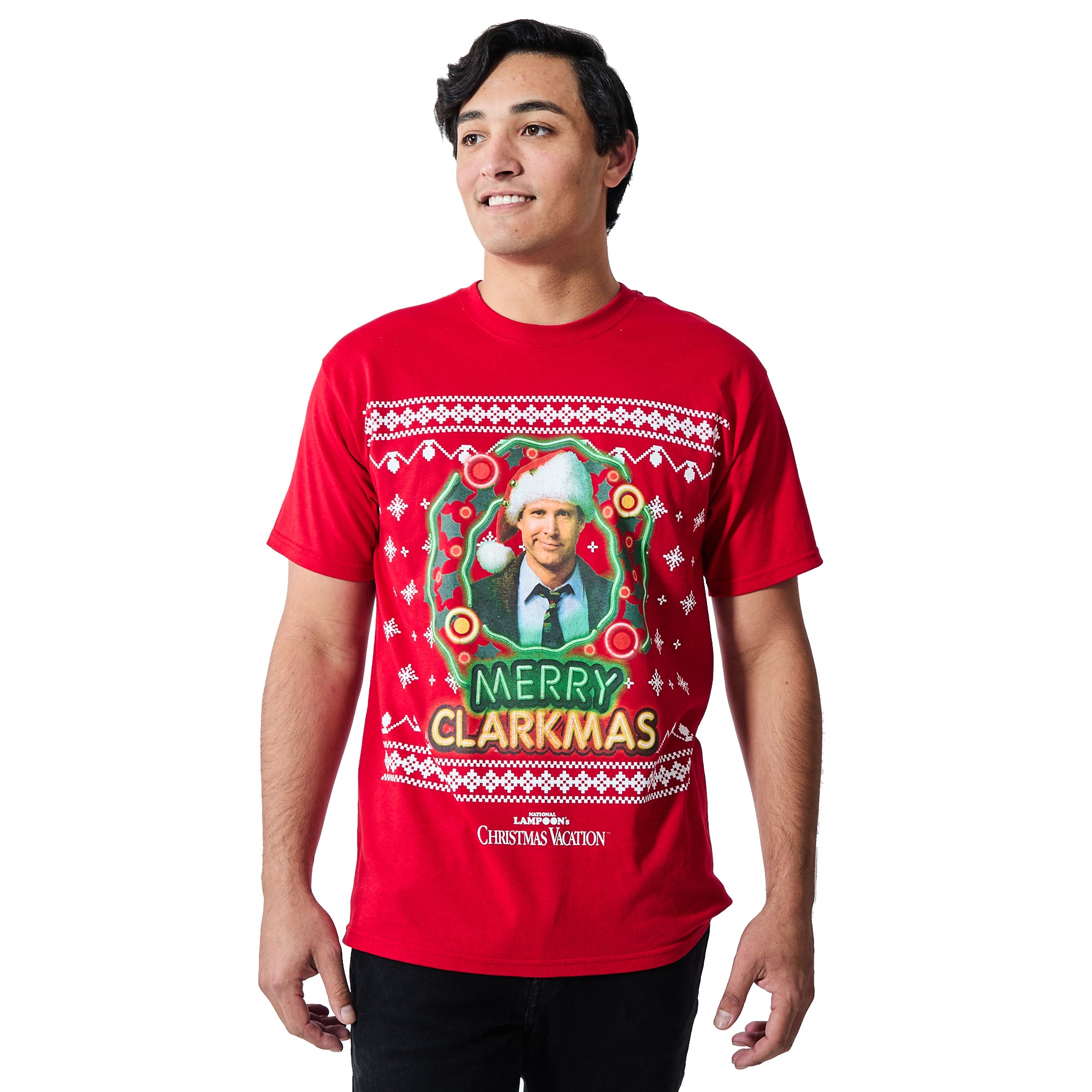 National Lampoon's Christmas Vacation Merry Clarkmas Men's Red Crew Neck Short Sleeve T-shirt