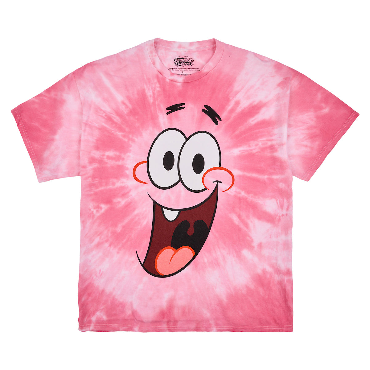 Spongebob Squarepants Big Face Patrick Men's Pink Spiral Wash Crew Neck Short Sleeve T-shirt
