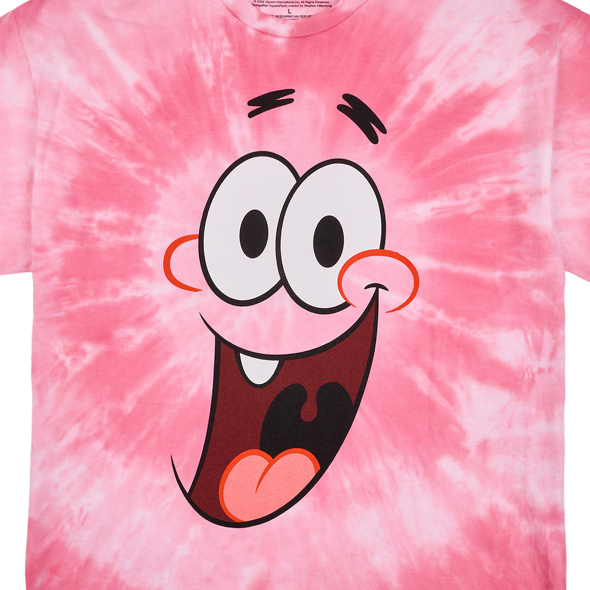 Spongebob Squarepants Big Face Patrick Men's Pink Spiral Wash Crew Neck Short Sleeve T-shirt