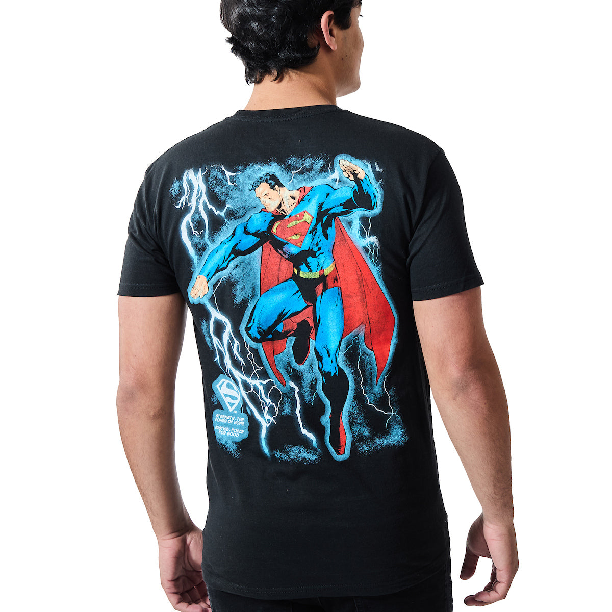 Superman Lightning Oversized Graphic Men's Black Crew Neck Short Sleeve T-shirt