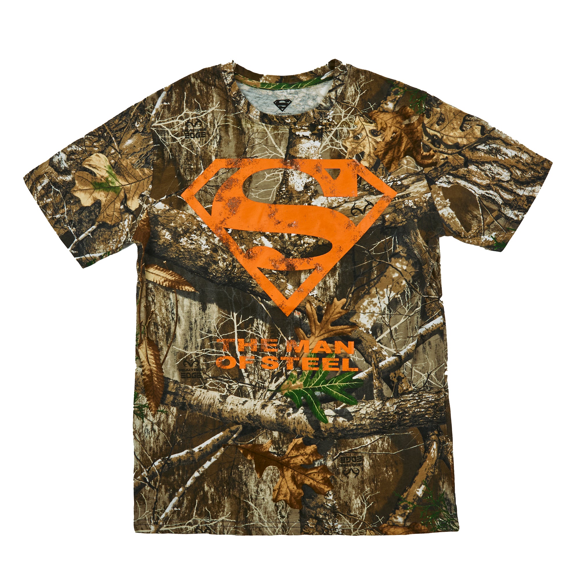 Superman Blaze Orange Logo Men's Camo Crew Neck Short Sleeve T-shirt