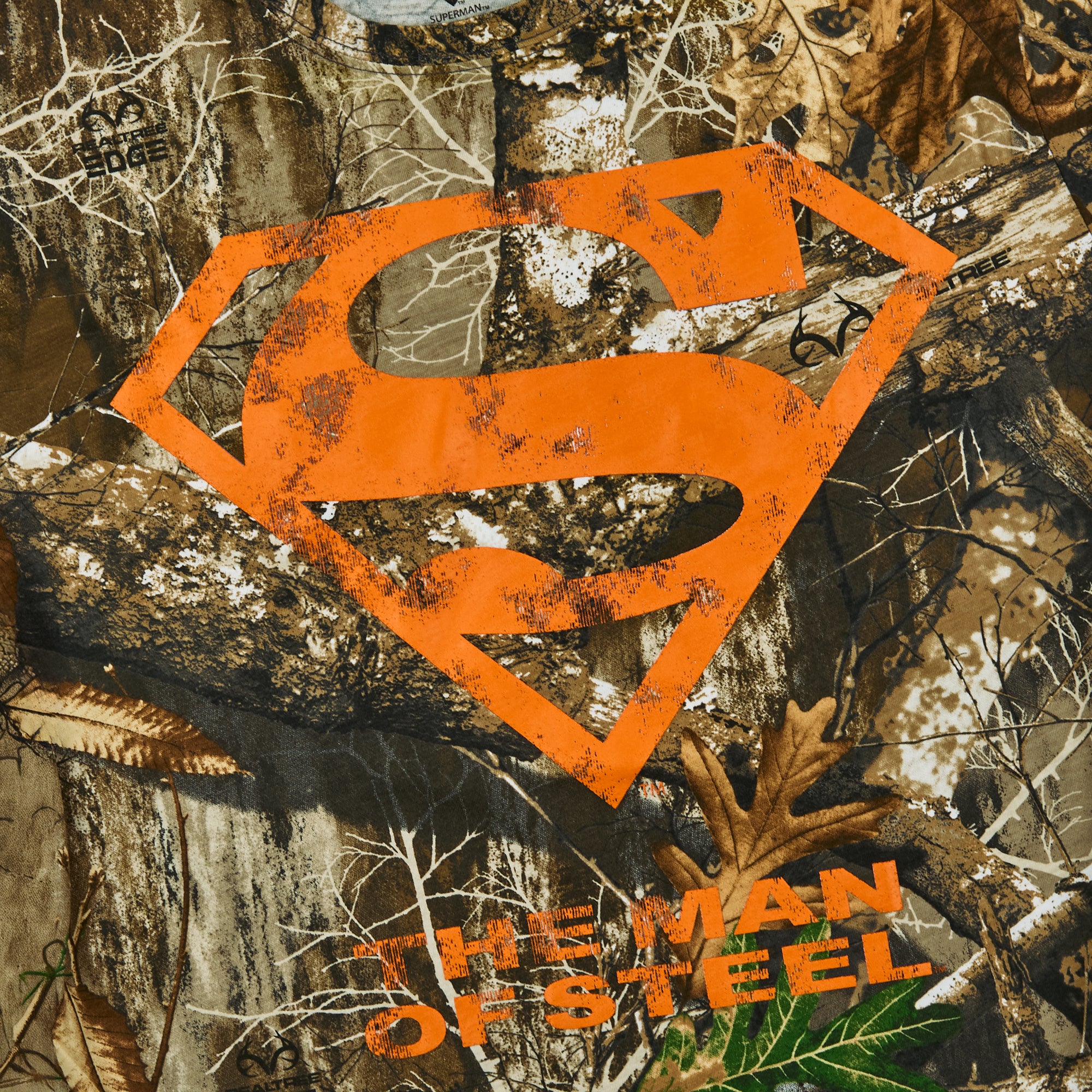 Superman Blaze Orange Logo Men's Camo Crew Neck Short Sleeve T-shirt