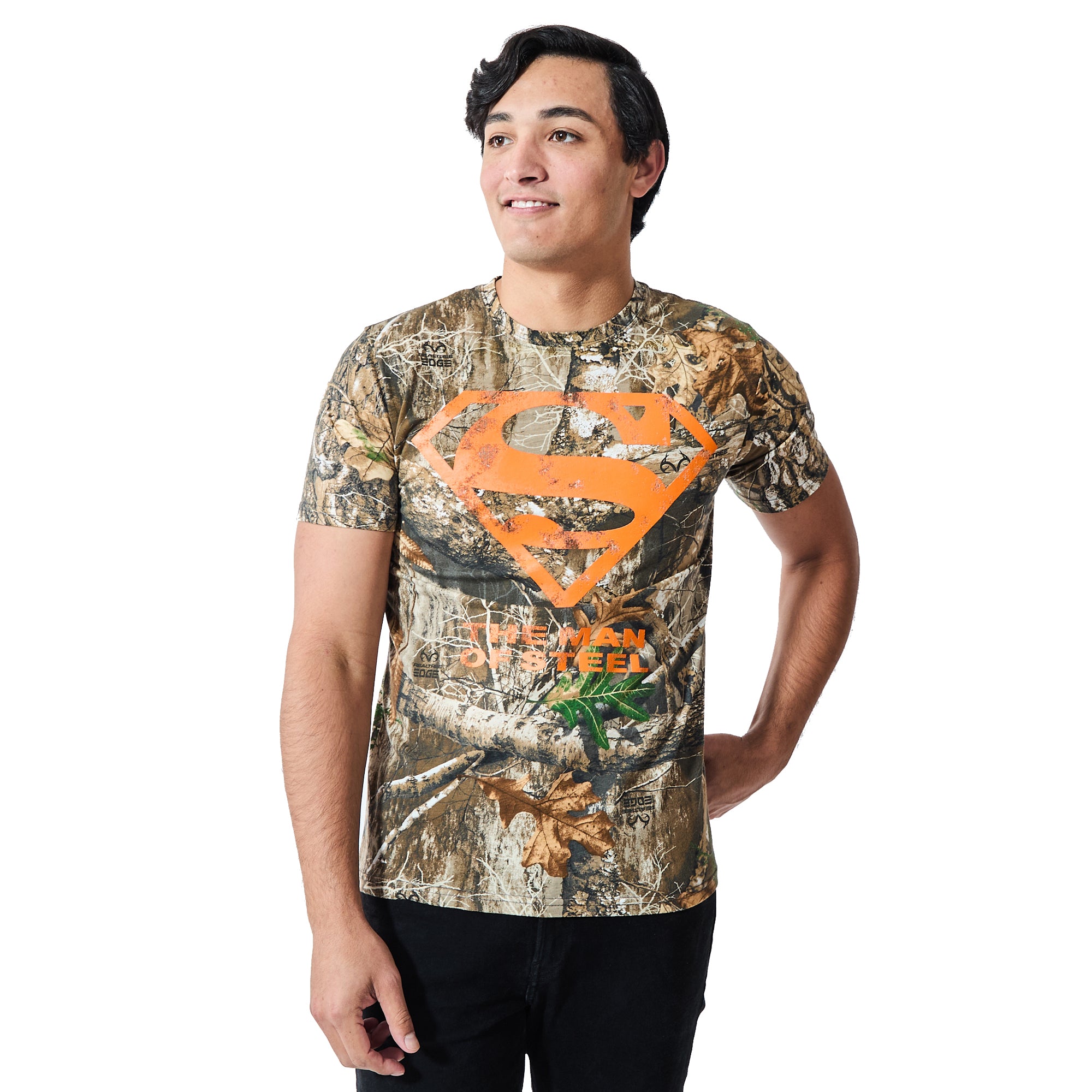 Superman Blaze Orange Logo Men's Camo Crew Neck Short Sleeve T-shirt