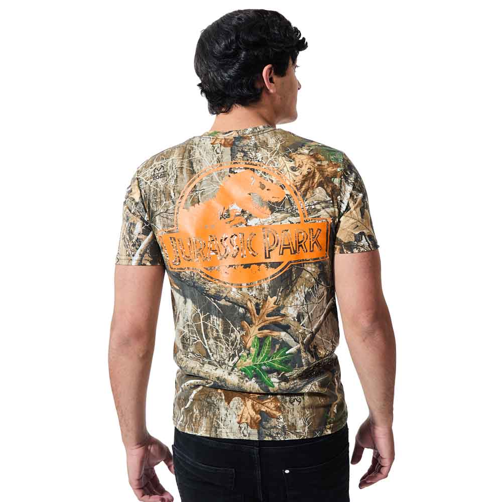 Jurassic Park Blaze Orange Logo Men's Camo Crew Neck Short Sleeve T-shirt