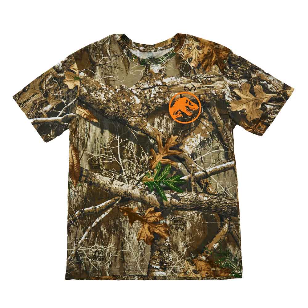 Jurassic Park Blaze Orange Logo Men's Camo Crew Neck Short Sleeve T-shirt