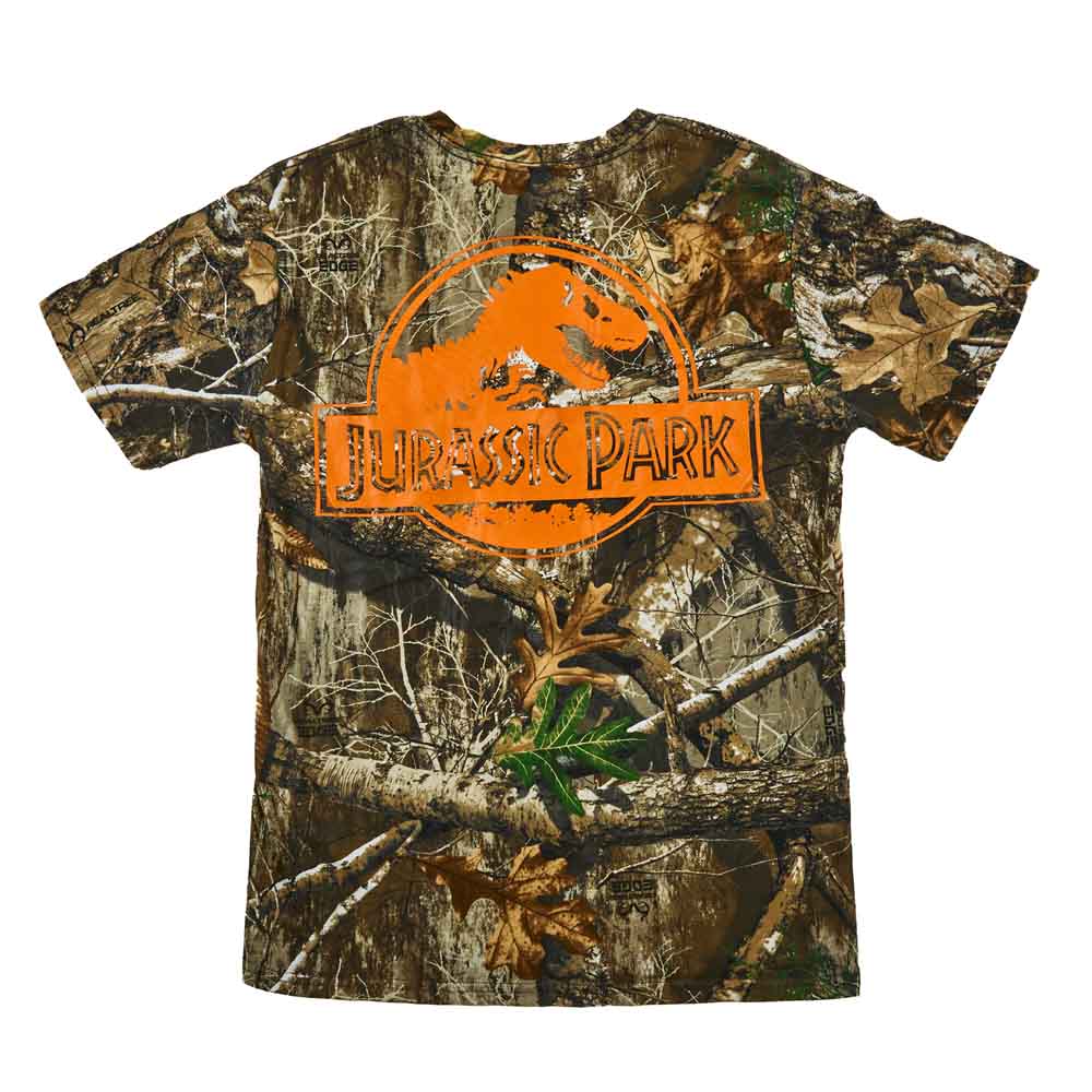 Jurassic Park Blaze Orange Logo Men's Camo Crew Neck Short Sleeve T-shirt
