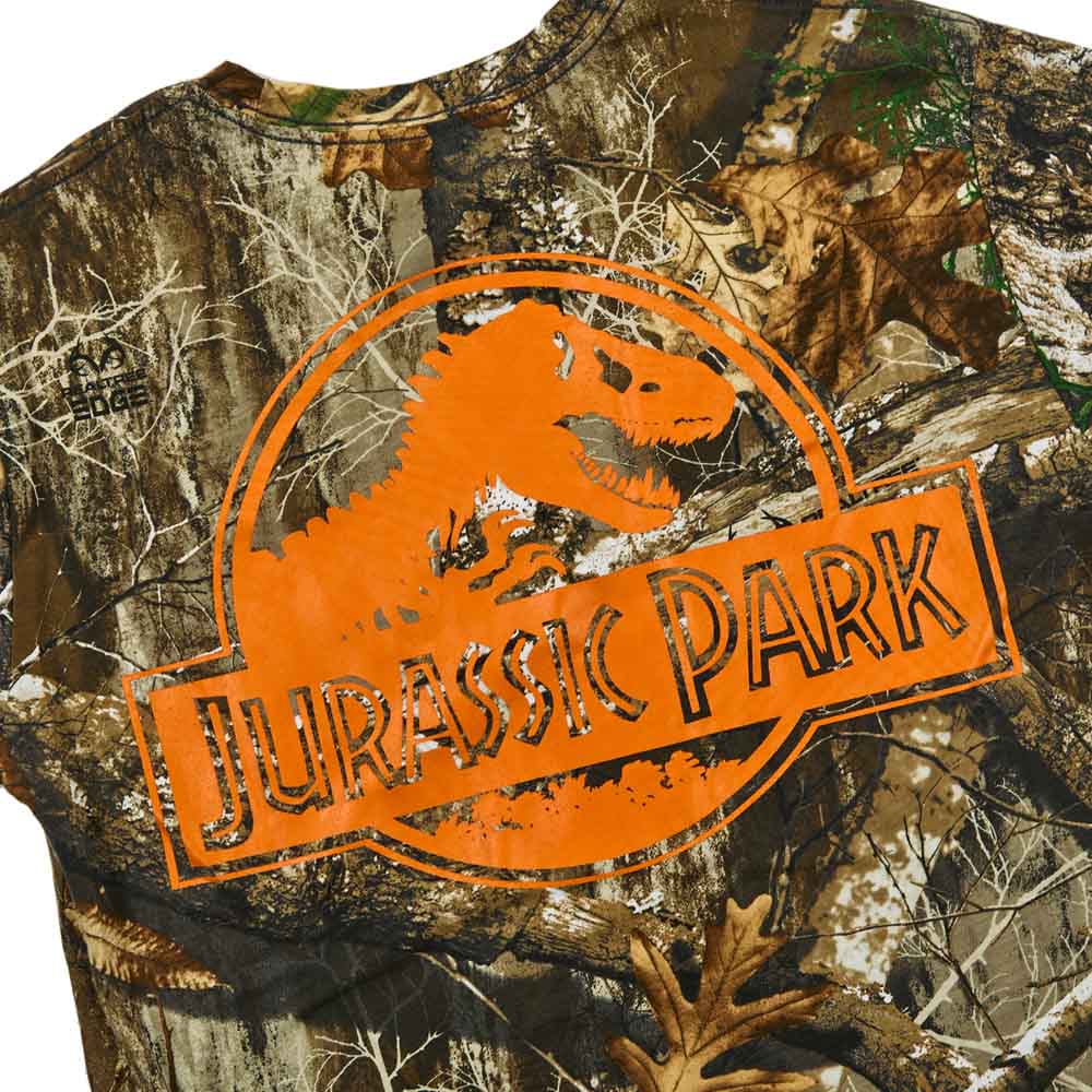 Jurassic Park Blaze Orange Logo Men's Camo Crew Neck Short Sleeve T-shirt