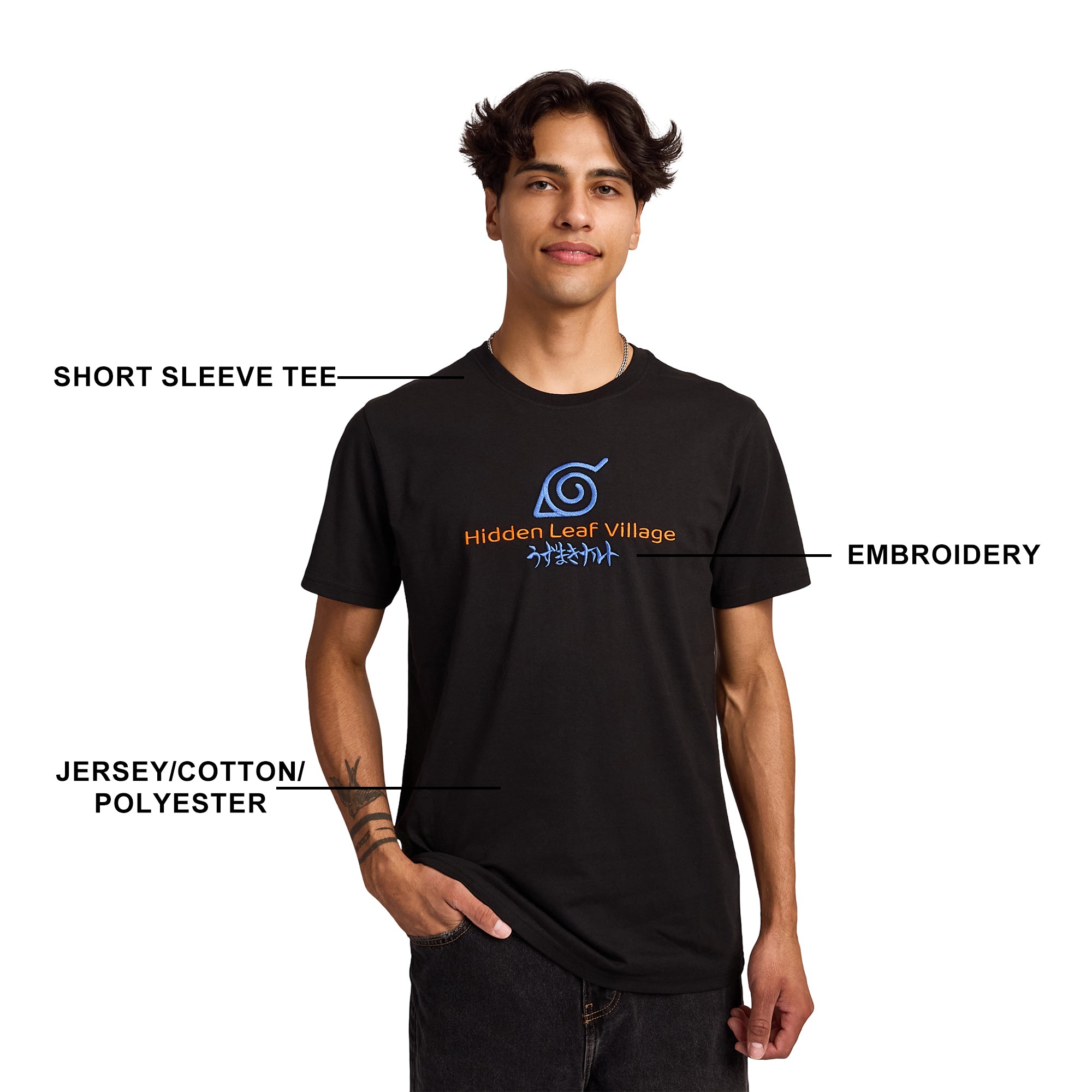 Naruto Shippuden Neon Character Line Art Men's Black Crew Neck Short Sleeve T-shirt