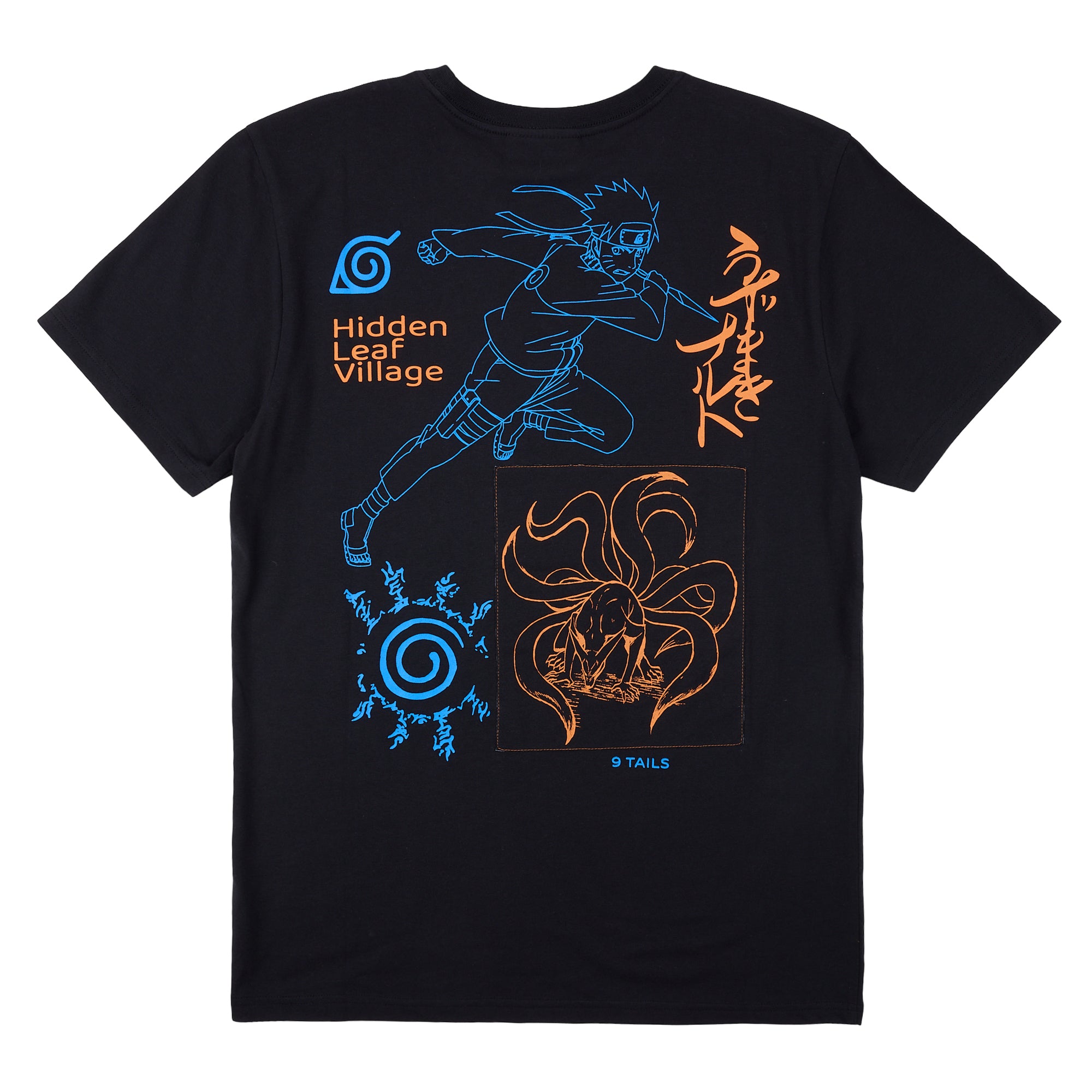 Naruto Shippuden Neon Character Line Art Men's Black Crew Neck Short Sleeve T-shirt