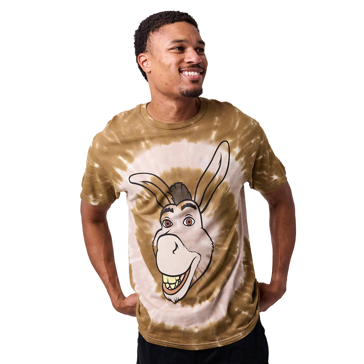 Shrek Donkey Big Face Adult Gray Spiral Tie-Dye Crew Neck Short Sleeve T-shirt