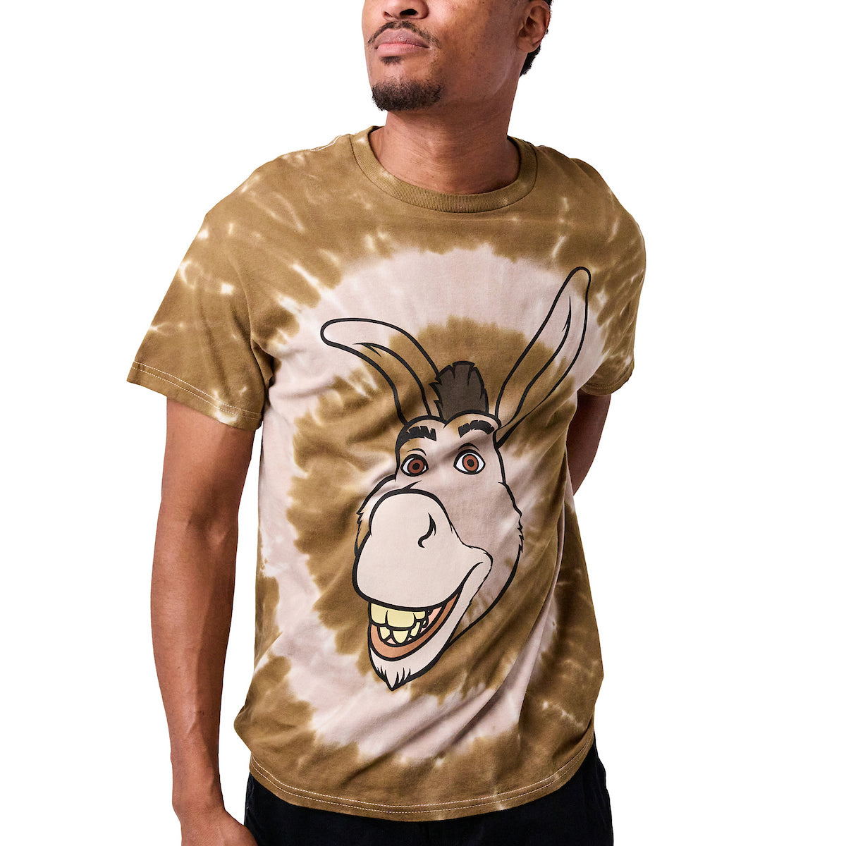 Shrek Donkey Big Face Adult Gray Spiral Tie-Dye Crew Neck Short Sleeve T-shirt