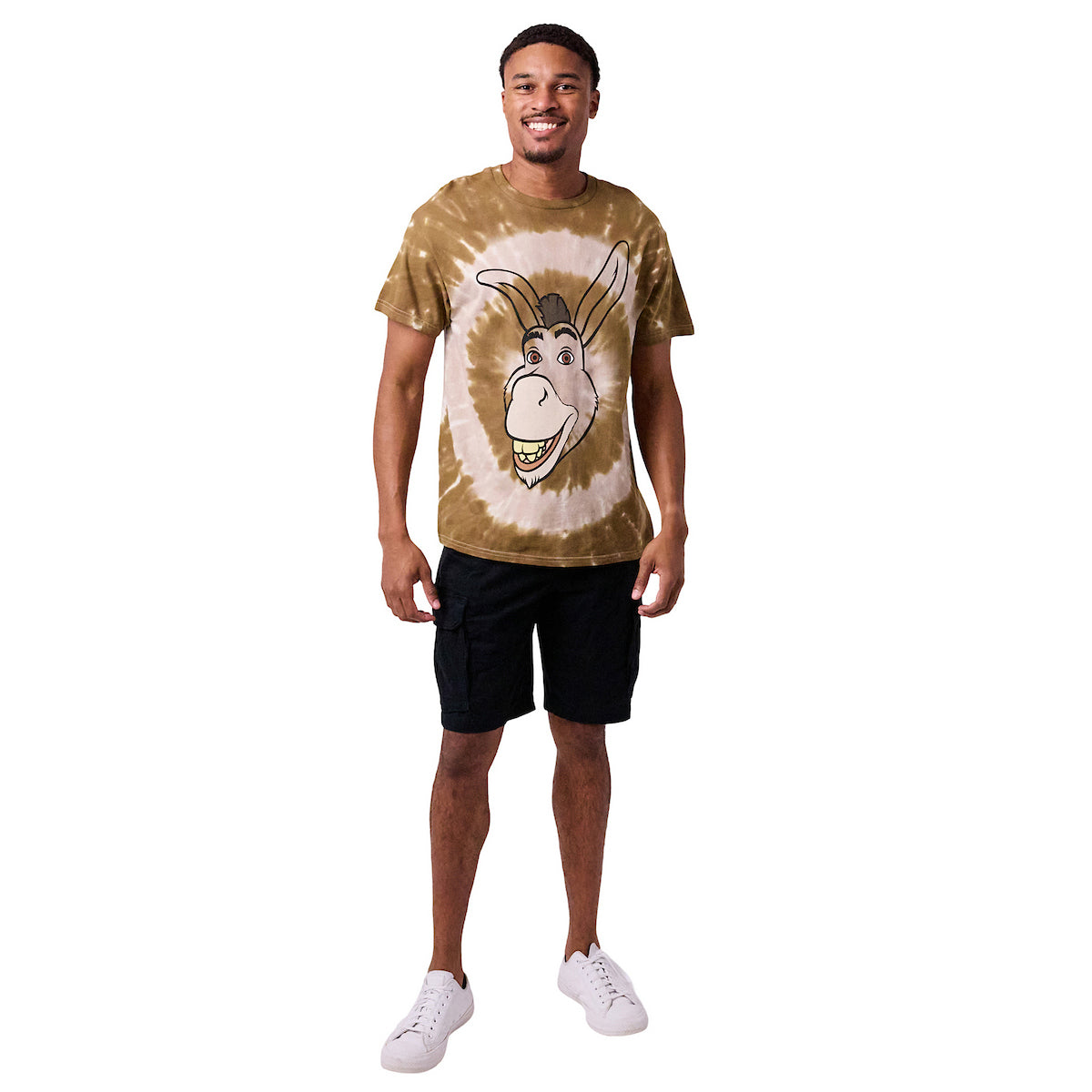 Shrek Donkey Big Face Adult Gray Spiral Tie-Dye Crew Neck Short Sleeve T-shirt