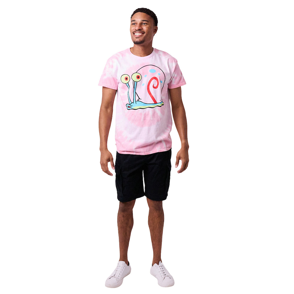 Spongebob Squarepants Big Face Gary Adult Pink Spiral Tie-Dye Crew Neck Short Sleeve T-shirt