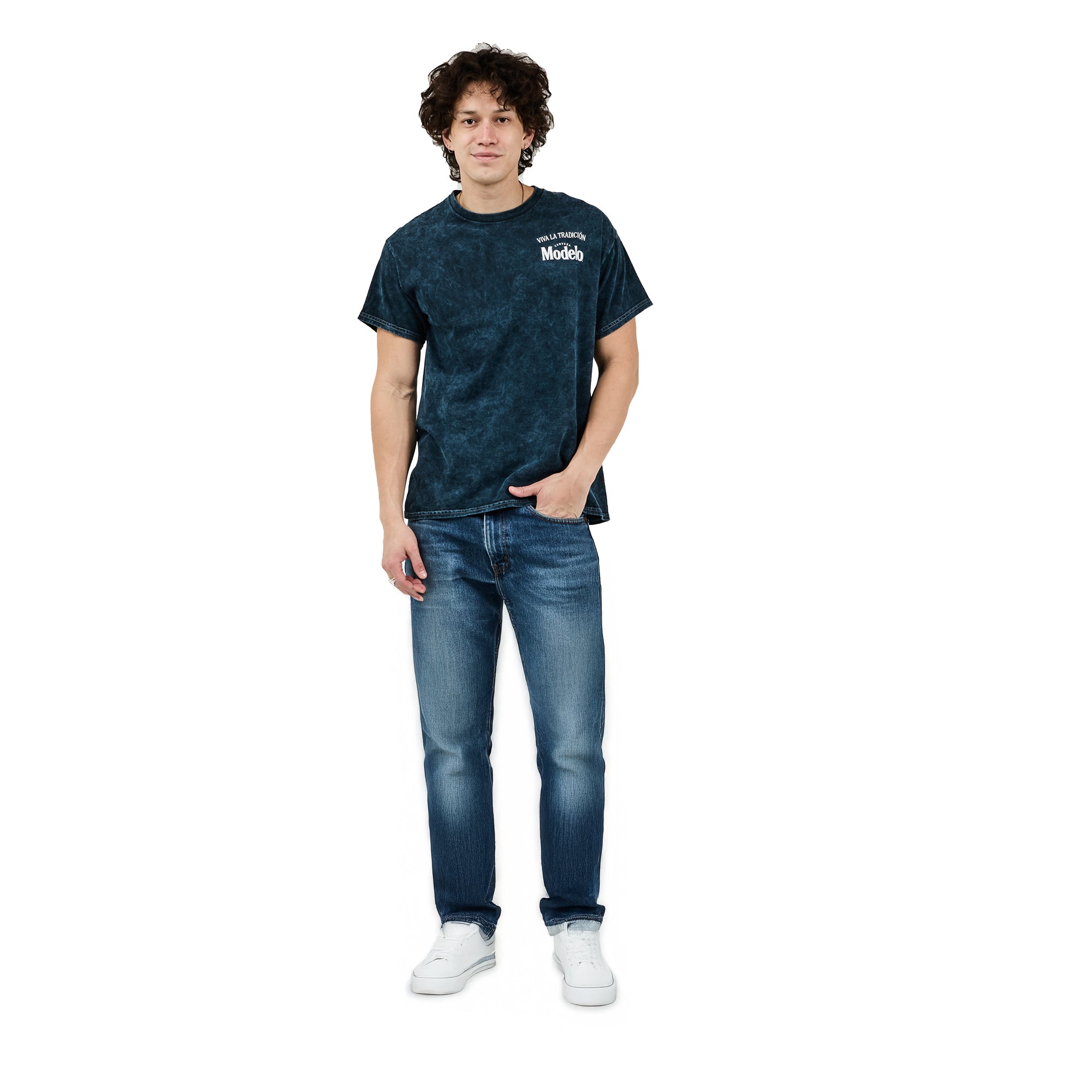 Modelo Cheers Men's Navy Blue Cloud Wash Double-Sided Short Sleeve Tee
