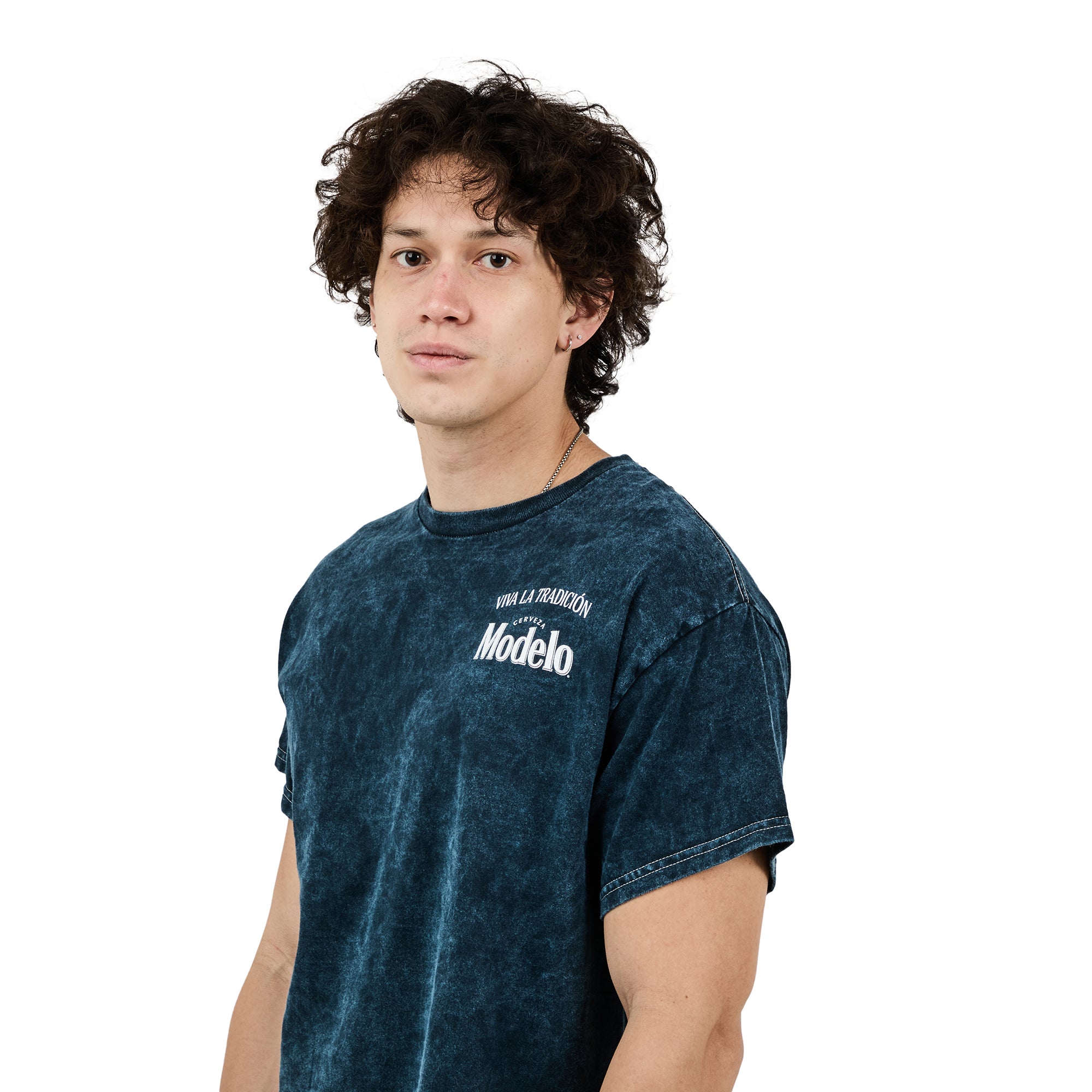 Modelo Cheers Men's Navy Blue Cloud Wash Double-Sided Short Sleeve Tee