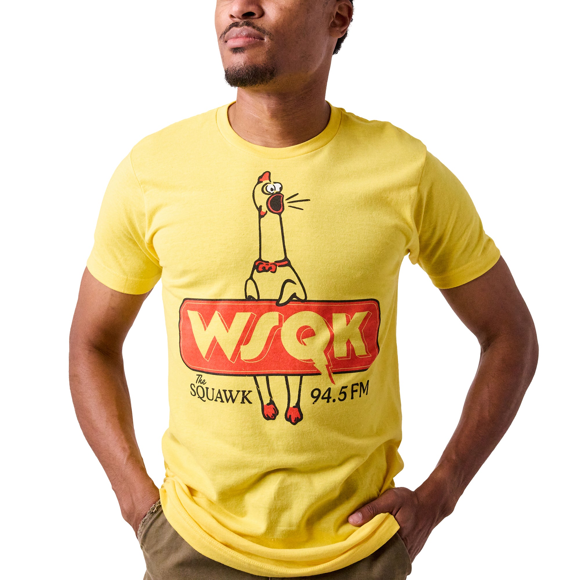 Stranger Things WSQK 94.5 FM Radio promo on Yellow Short Sleeve Tee