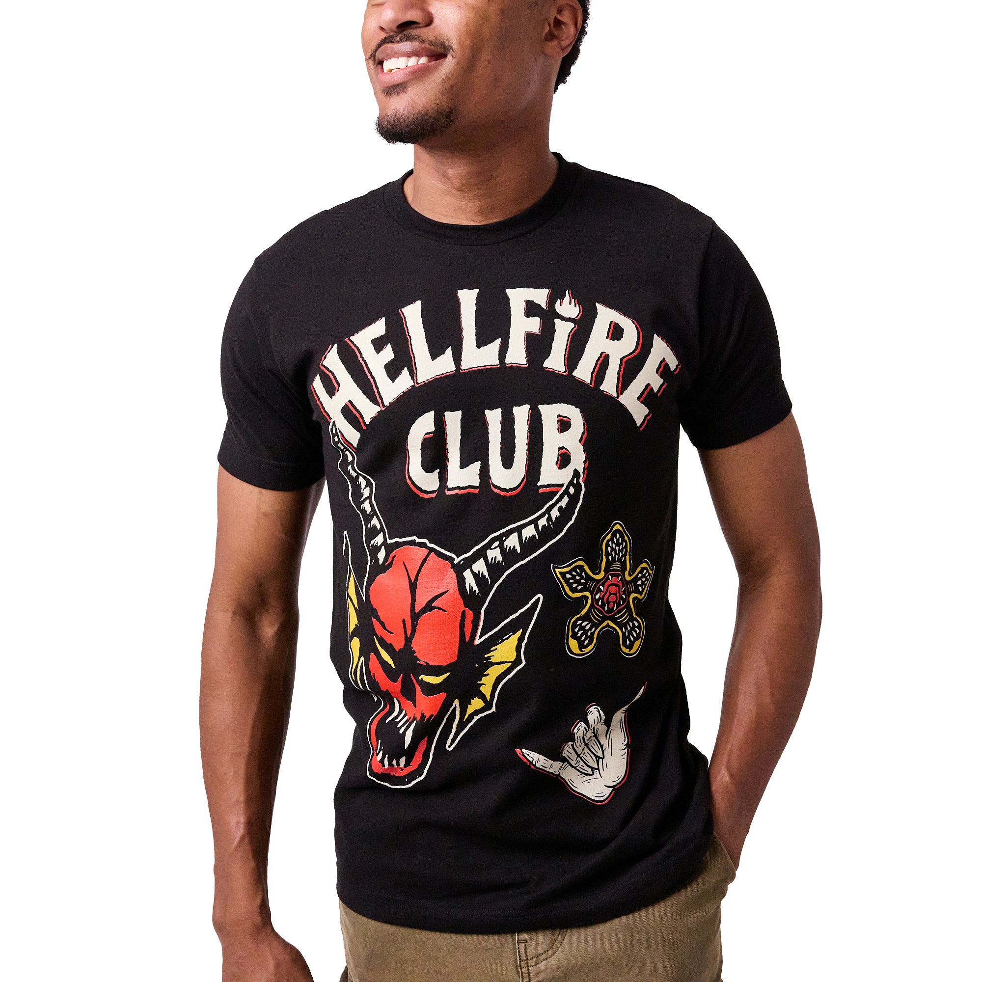 Stranger Things Hellfire Club Icons Men's Black Crew Neck Short Sleeve T-shirt