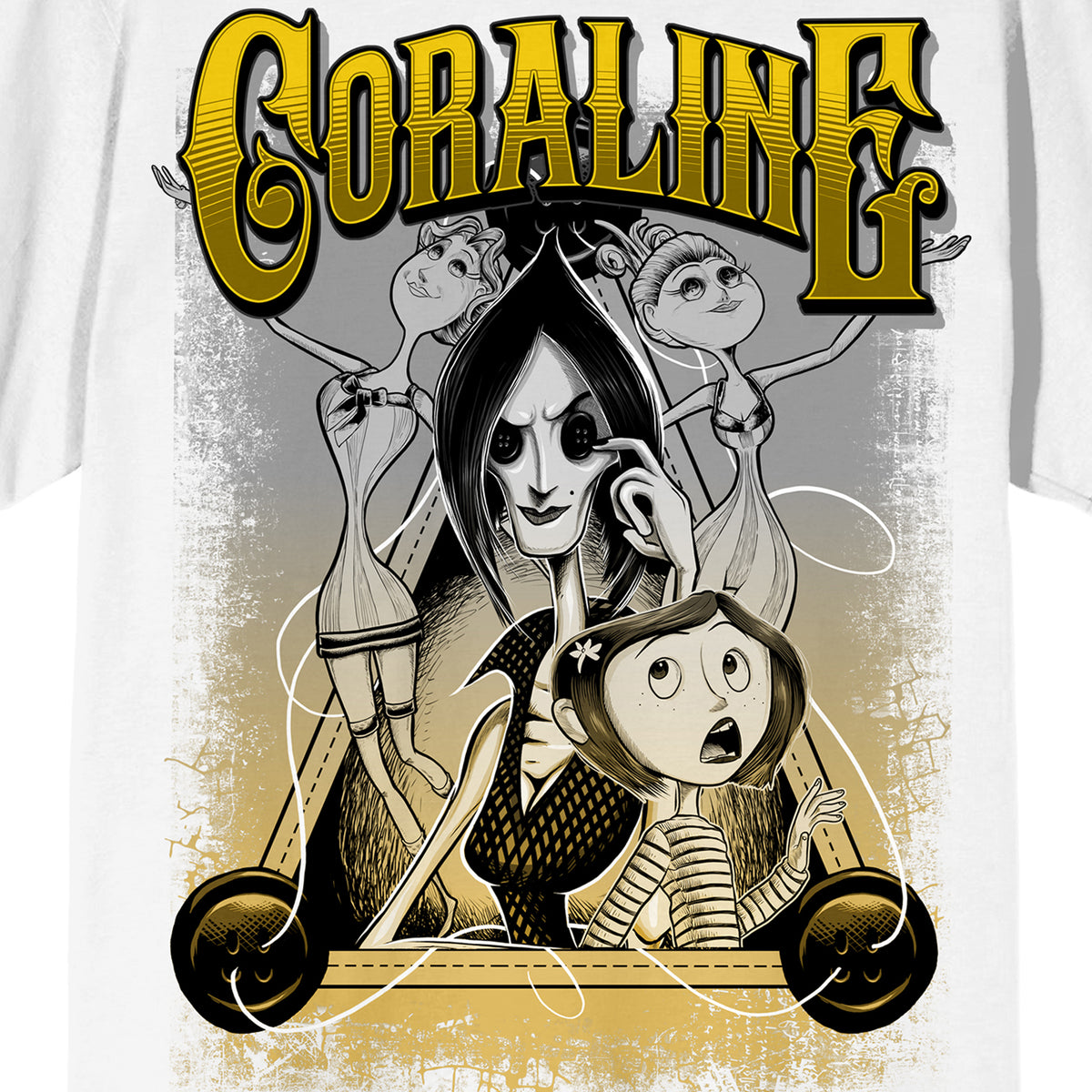 Coraline Oversized Tonal Characters Gold Text Tee for Men