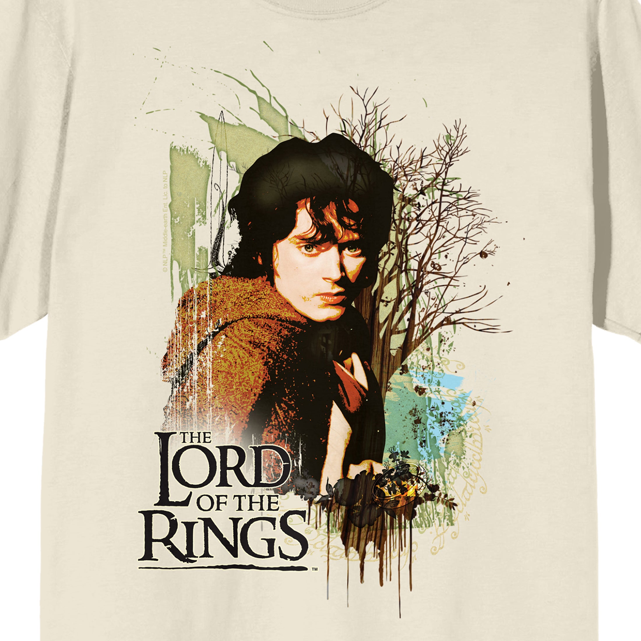 Lord Of The Rings Frodo Baggins Ink Splash Tree Adult Natural Crew Neck Short Sleeve T-shirt