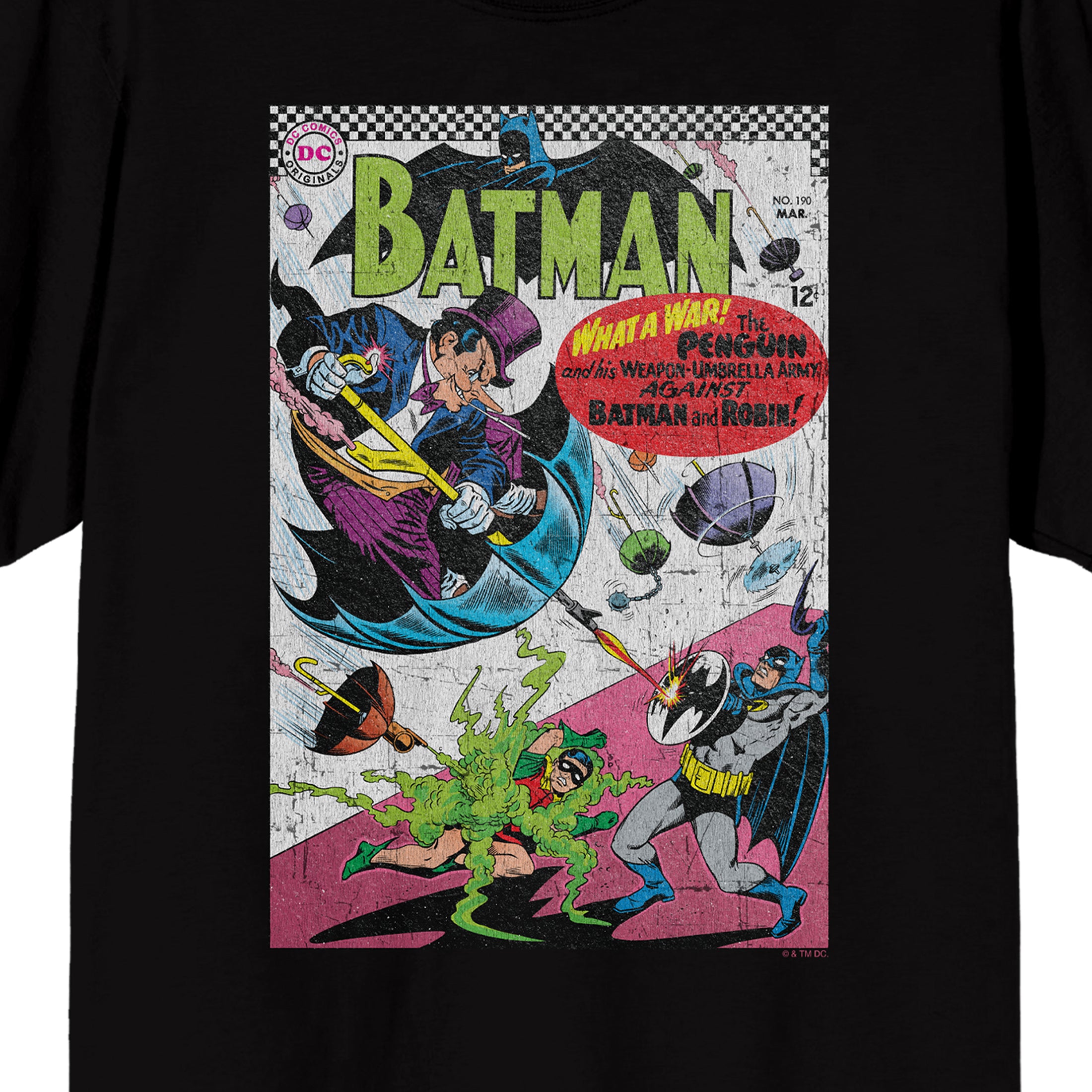 Batman DC Comic Book Cover Art Batman Vs. Penguin Men's Black Short Sleeve Tee