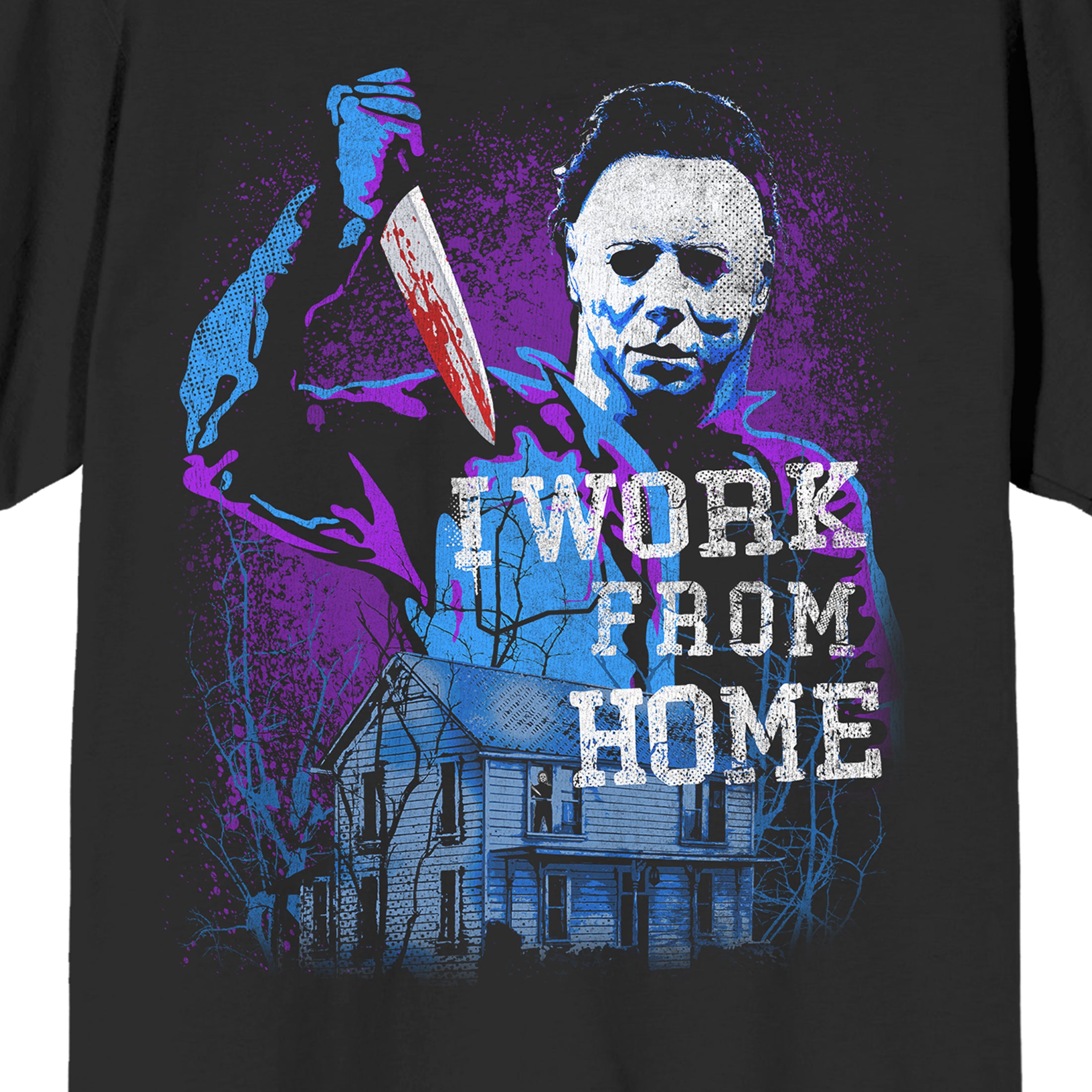 John Carpenter's Halloween Mike Meyers I Work From Home Adult Black Crew Neck Short Sleeve T-shirt