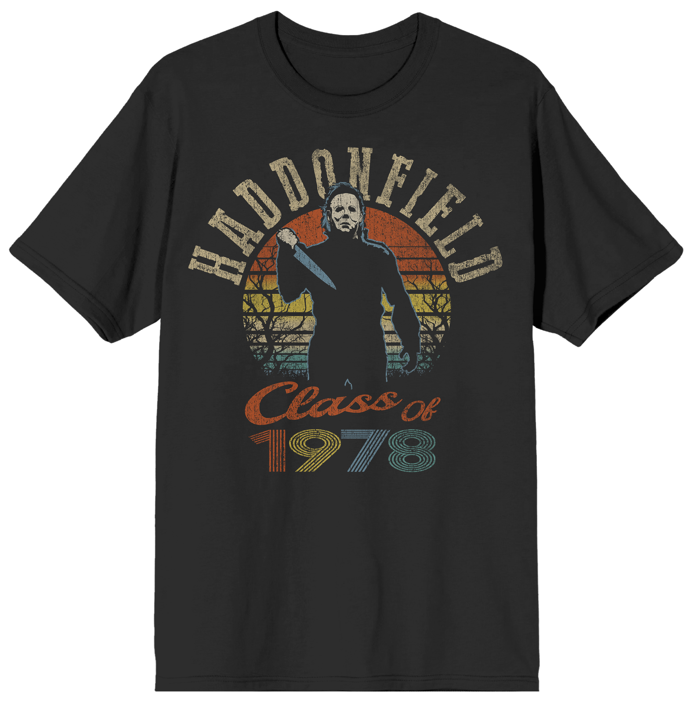 Halloween Michael Myers Rainbow Lettering Short Sleeve Tee for Men