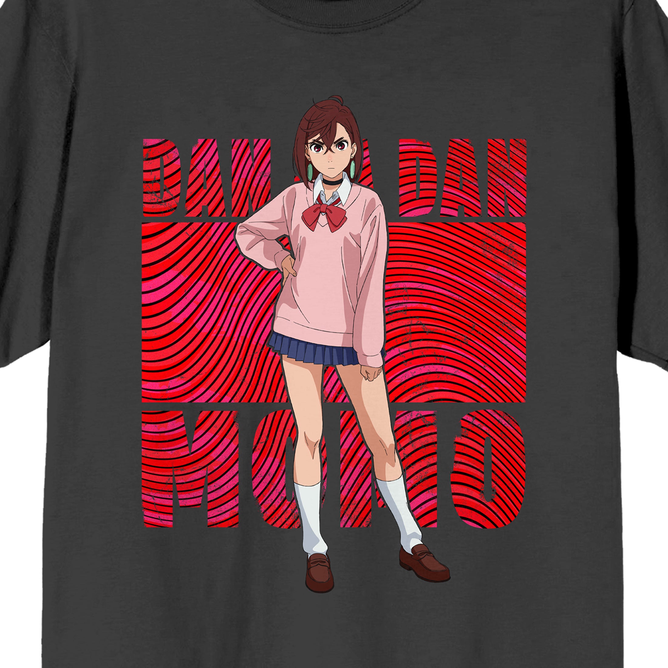 Dandadan Momo Ayase Wavy red stripes on Charcoal Ground Adult Crew Neck Short Sleeve T-shirt