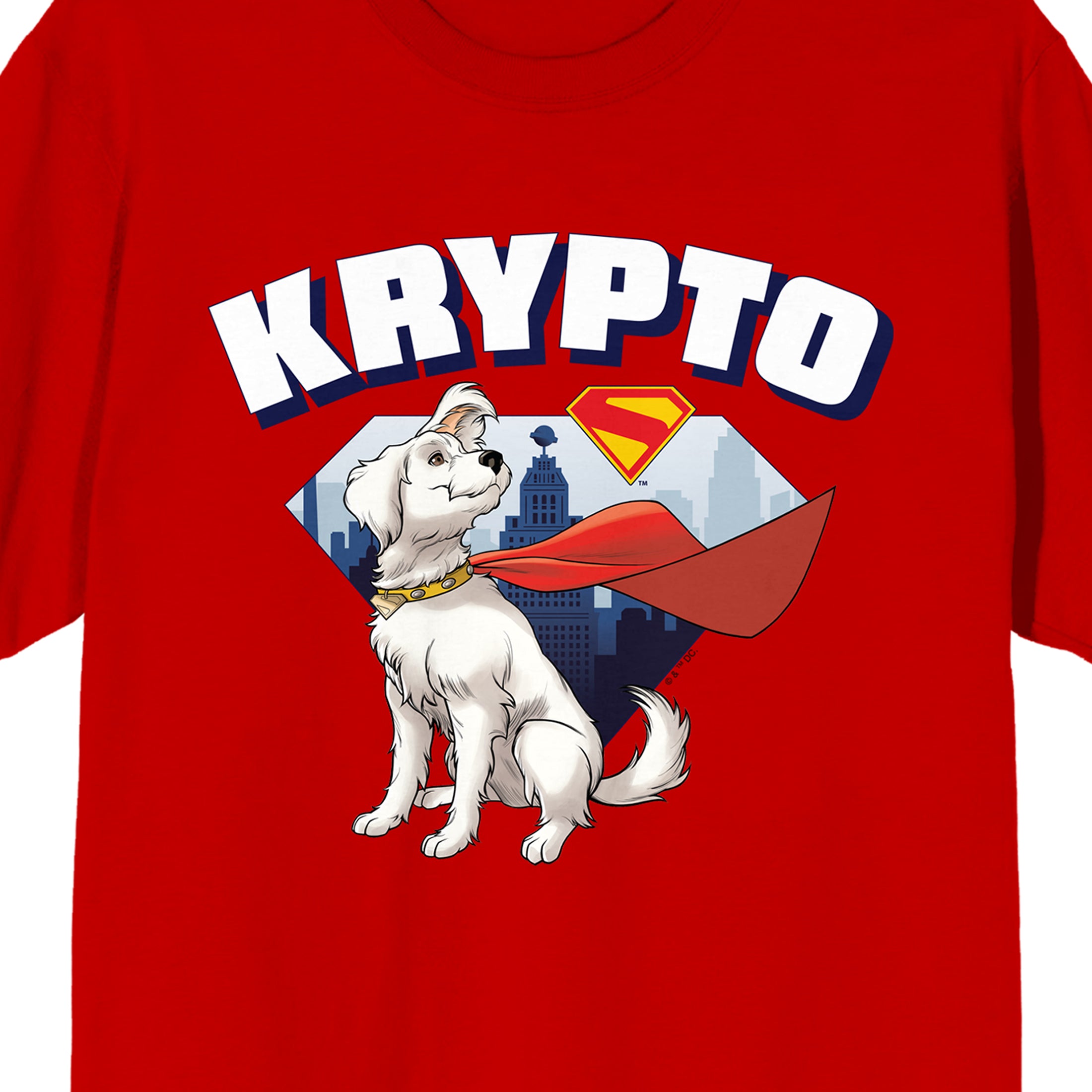 Superman 2025 Krypto Skyline Pose Adult Red Crew Neck Short Sleeve T-shirt
