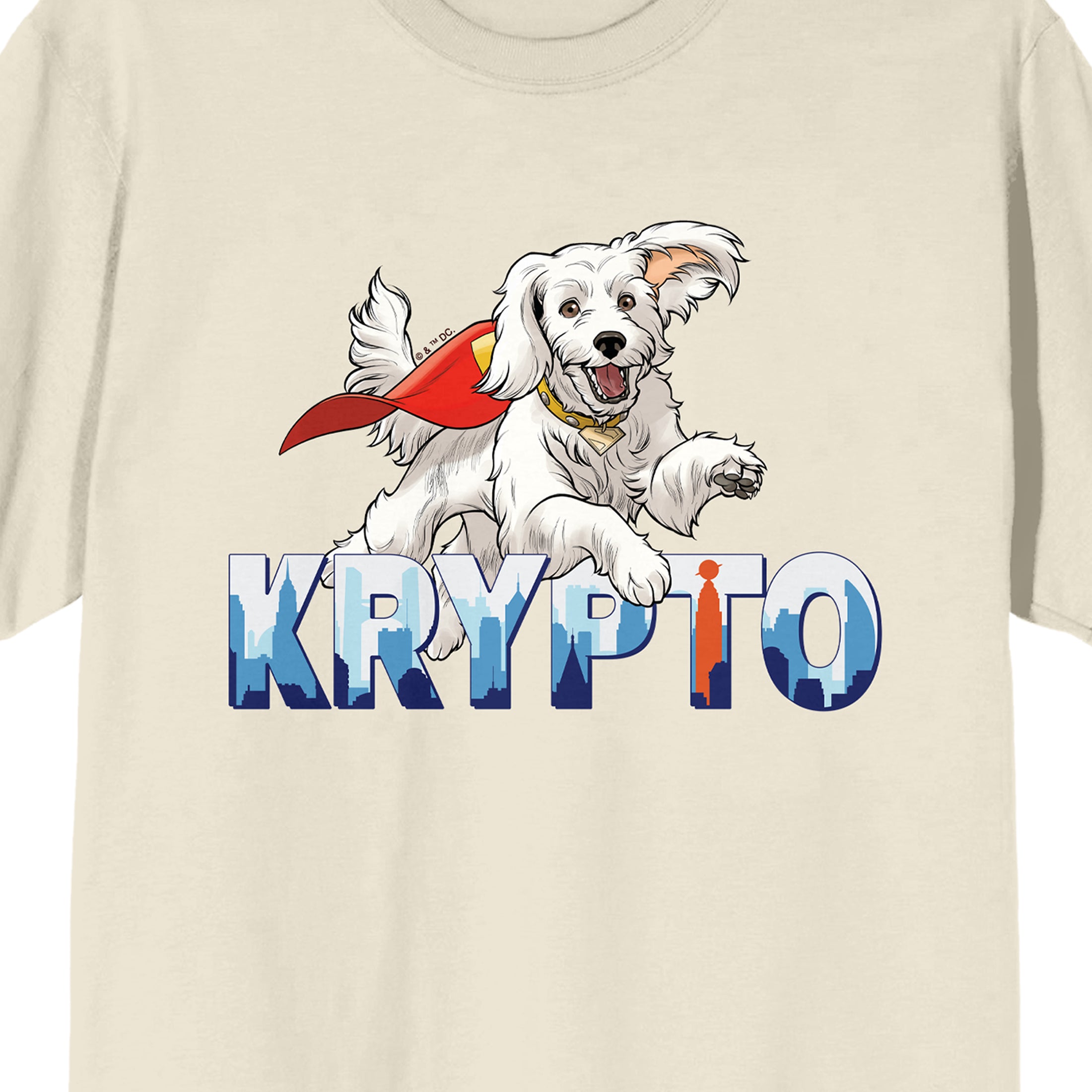 Superman 2025 Leaping Krypto Adult Natural Crew Neck Short Sleeve T-shirt