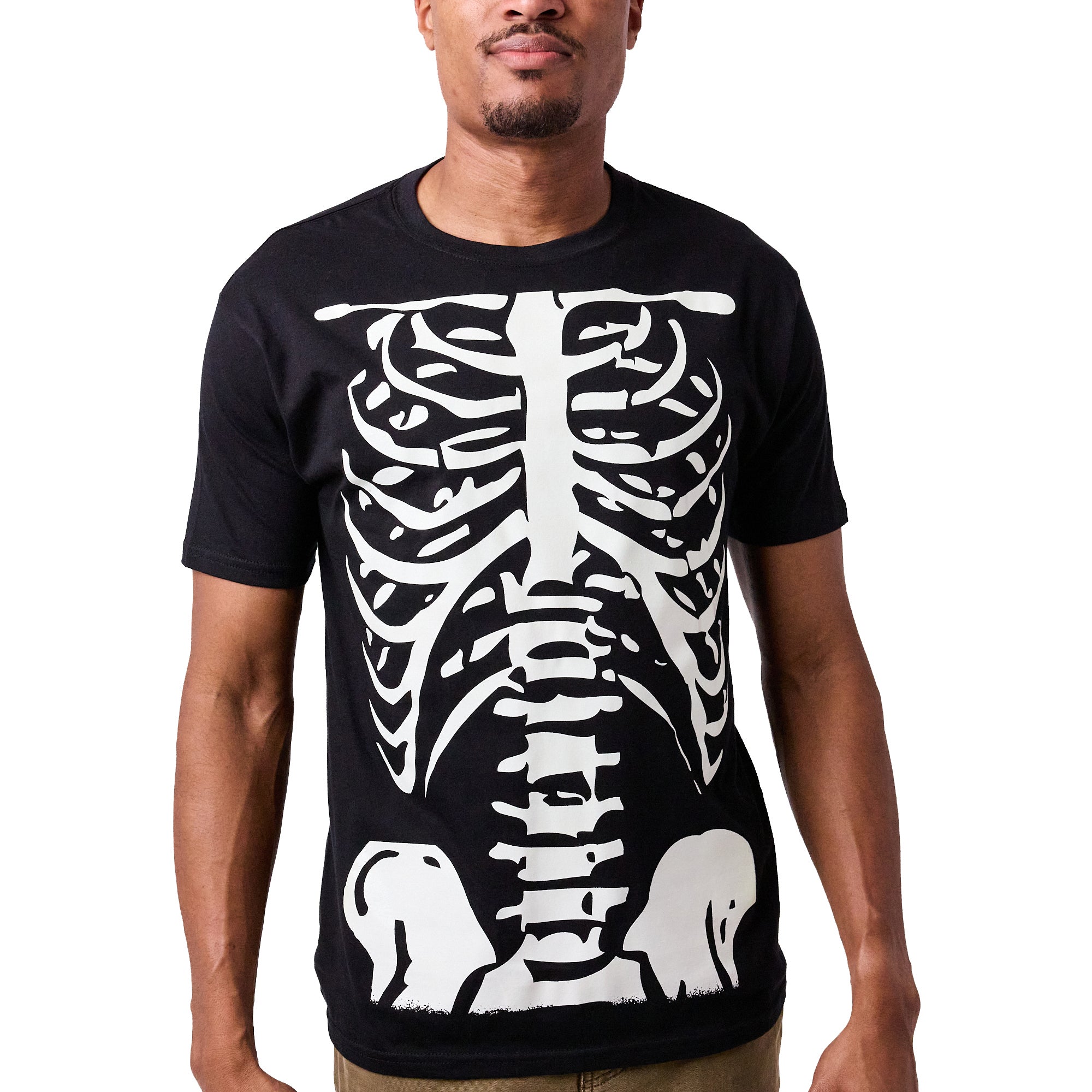 Skeleton Halloween Costume Men's Black Short Sleeve Glow In The Dark Tee