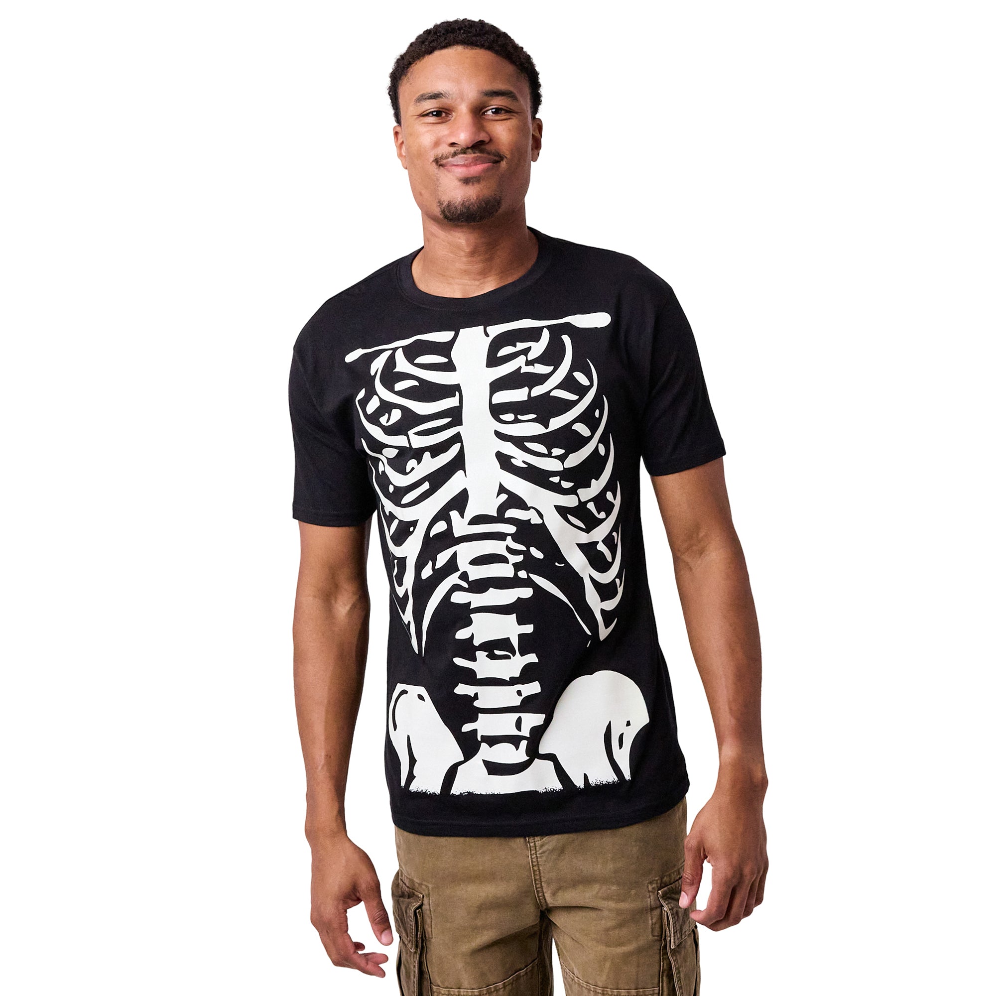 Skeleton Halloween Costume Men's Black Short Sleeve Glow In The Dark Tee