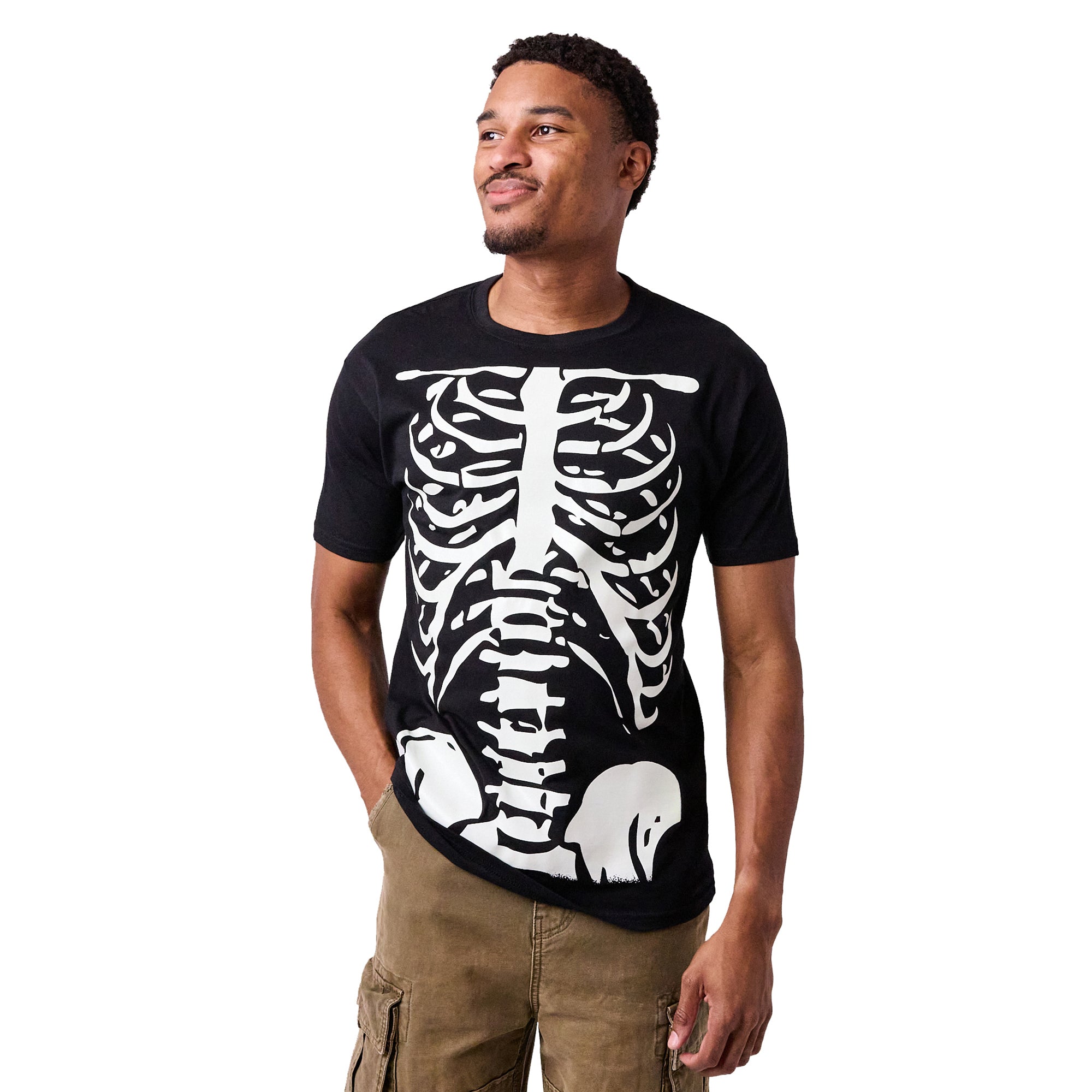 Skeleton Halloween Costume Men's Black Short Sleeve Glow In The Dark Tee