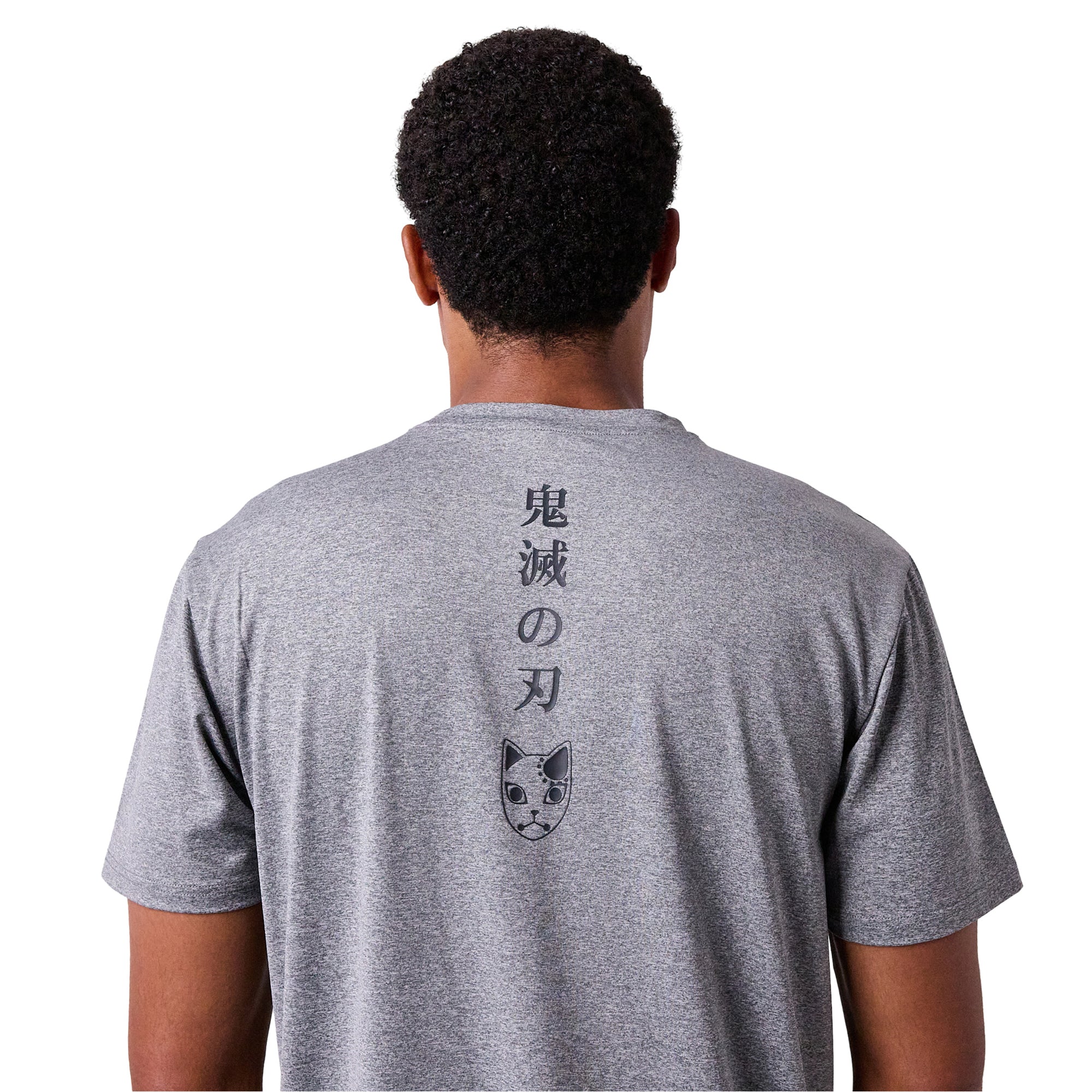 Demon Slayer Tanjiro Earring & Fox Mask Men's Athletic Heather Crew Neck Short Sleeve Performance Tee Gym Shirt