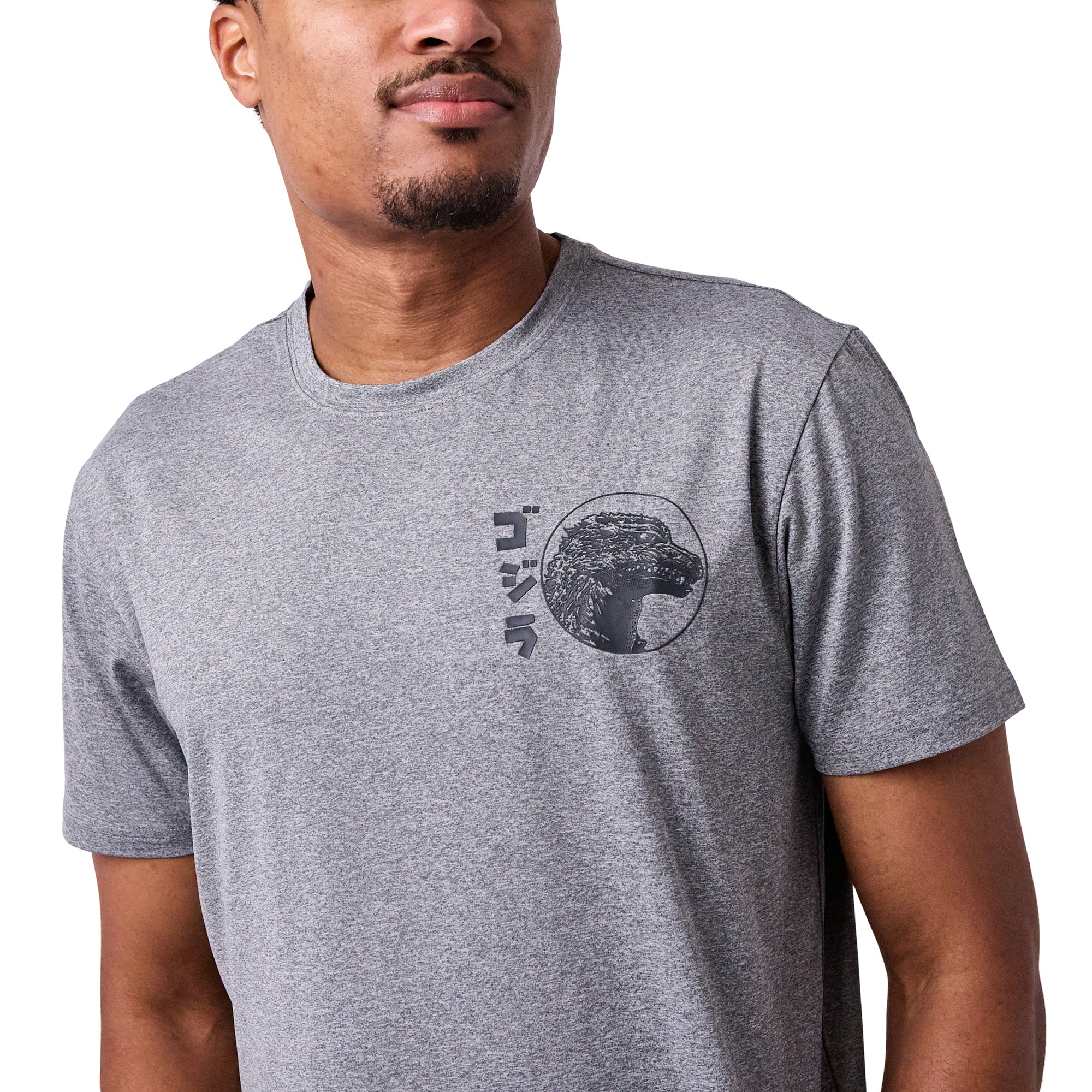Godzilla Character Circle Men's Athletic Heather Crew Neck Short Sleeve Performance Gym Tee Shirt