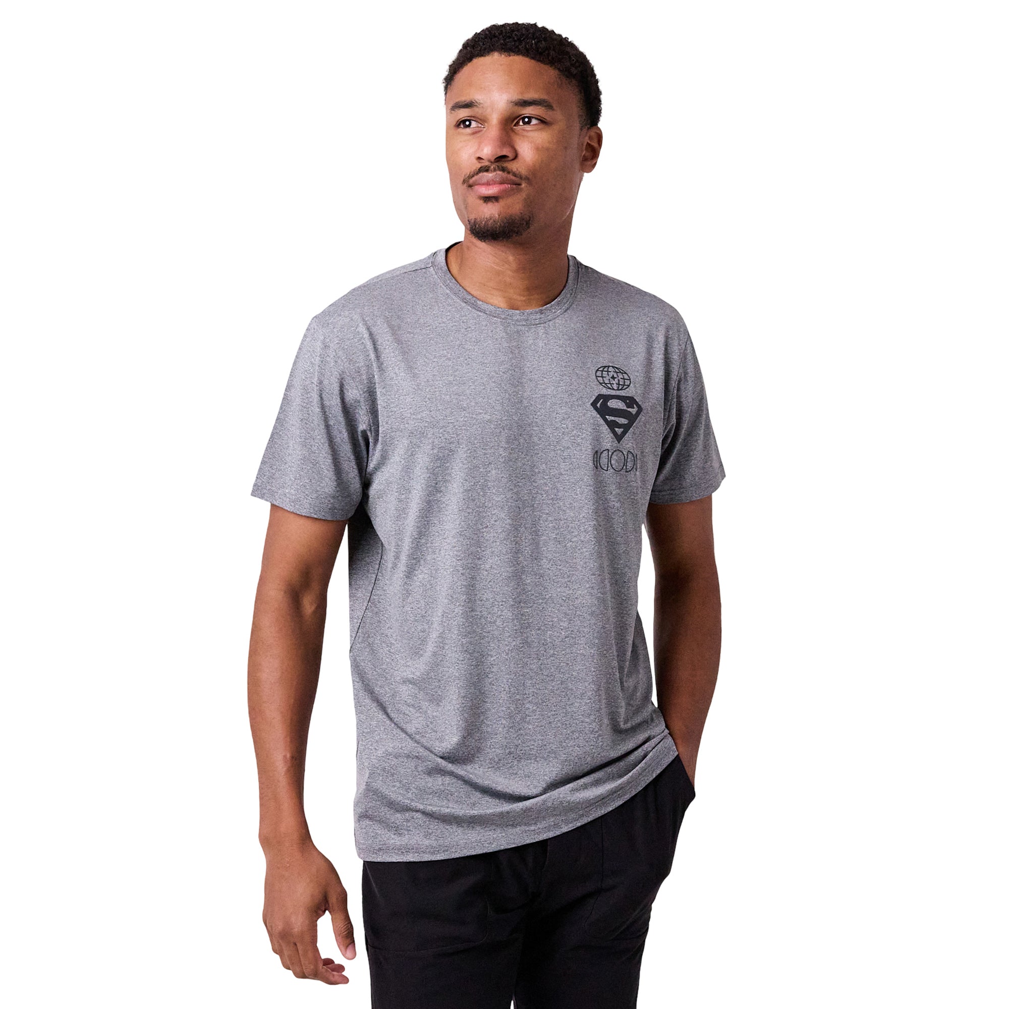 Superman Higher And Higher Logo Men's Athletic Heather Crew Neck Short Sleeve Gym Performance Tee Shirt