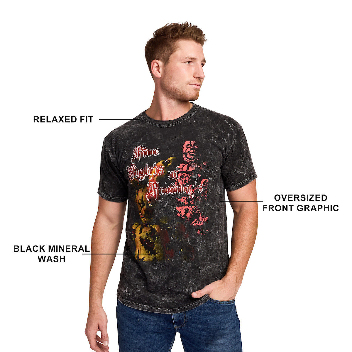 Five Nights At Freddy's I Always Come Back Men's Black Mineral Wash Crew Neck Short Sleeve T-shirt