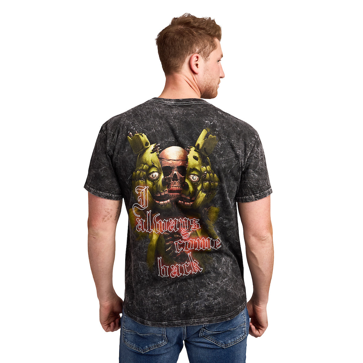Five Nights At Freddy's I Always Come Back Men's Black Mineral Wash Crew Neck Short Sleeve T-shirt
