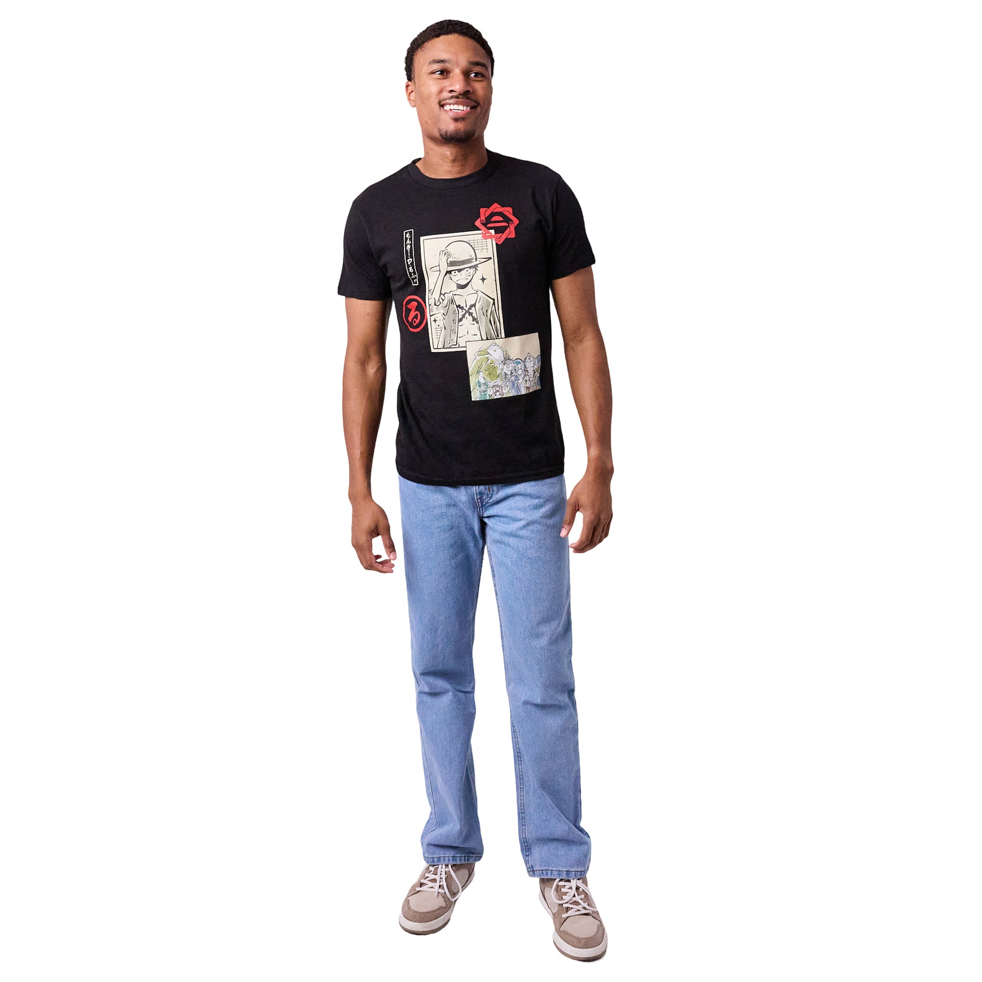 One Piece Manga Character Art Men's Black Crew Neck Short Sleeve T-shirt