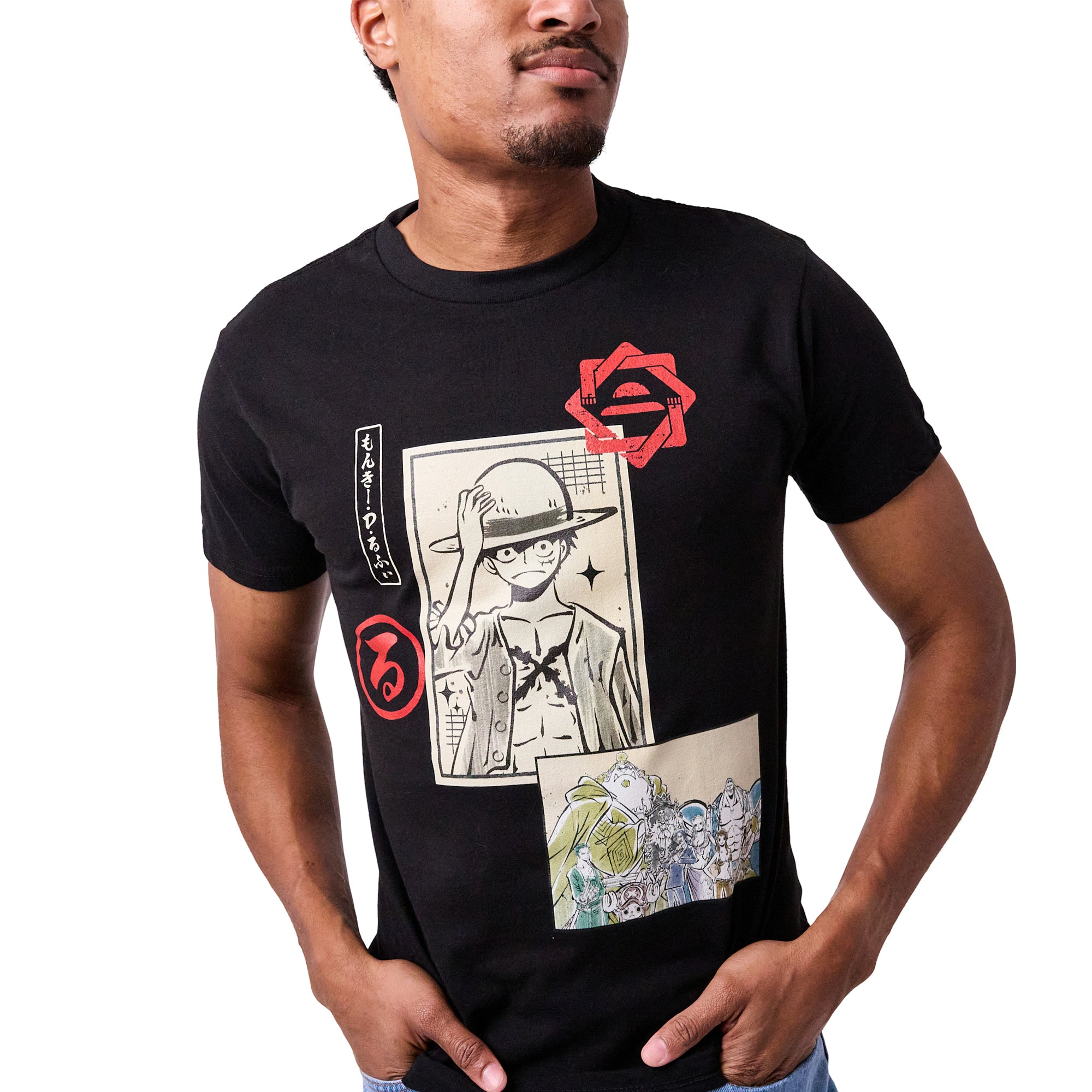 One Piece Manga Character Art Men's Black Crew Neck Short Sleeve T-shirt