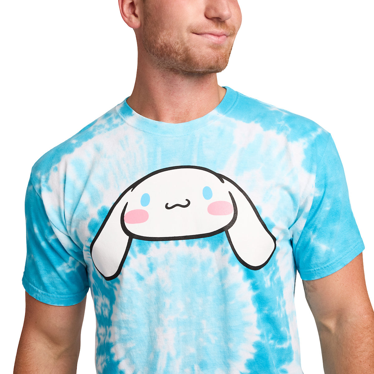 Cinnamoroll Character Face Men's Blue Spiral Tie-Dye Crew Neck Short Sleeve T-shirt