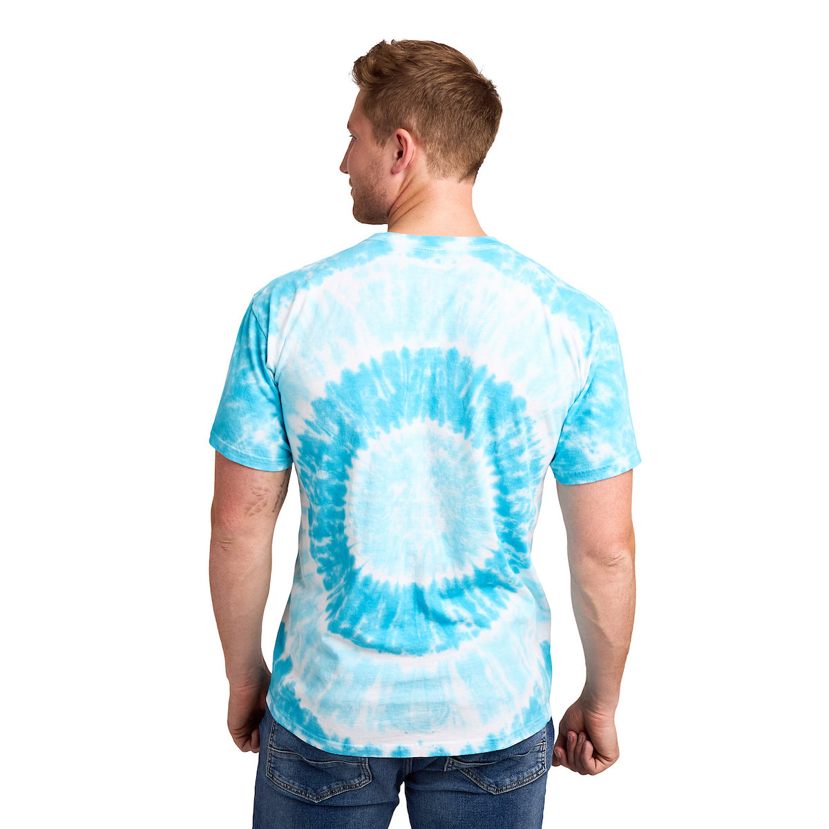 Cinnamoroll Character Face Men's Blue Spiral Tie-Dye Crew Neck Short Sleeve T-shirt