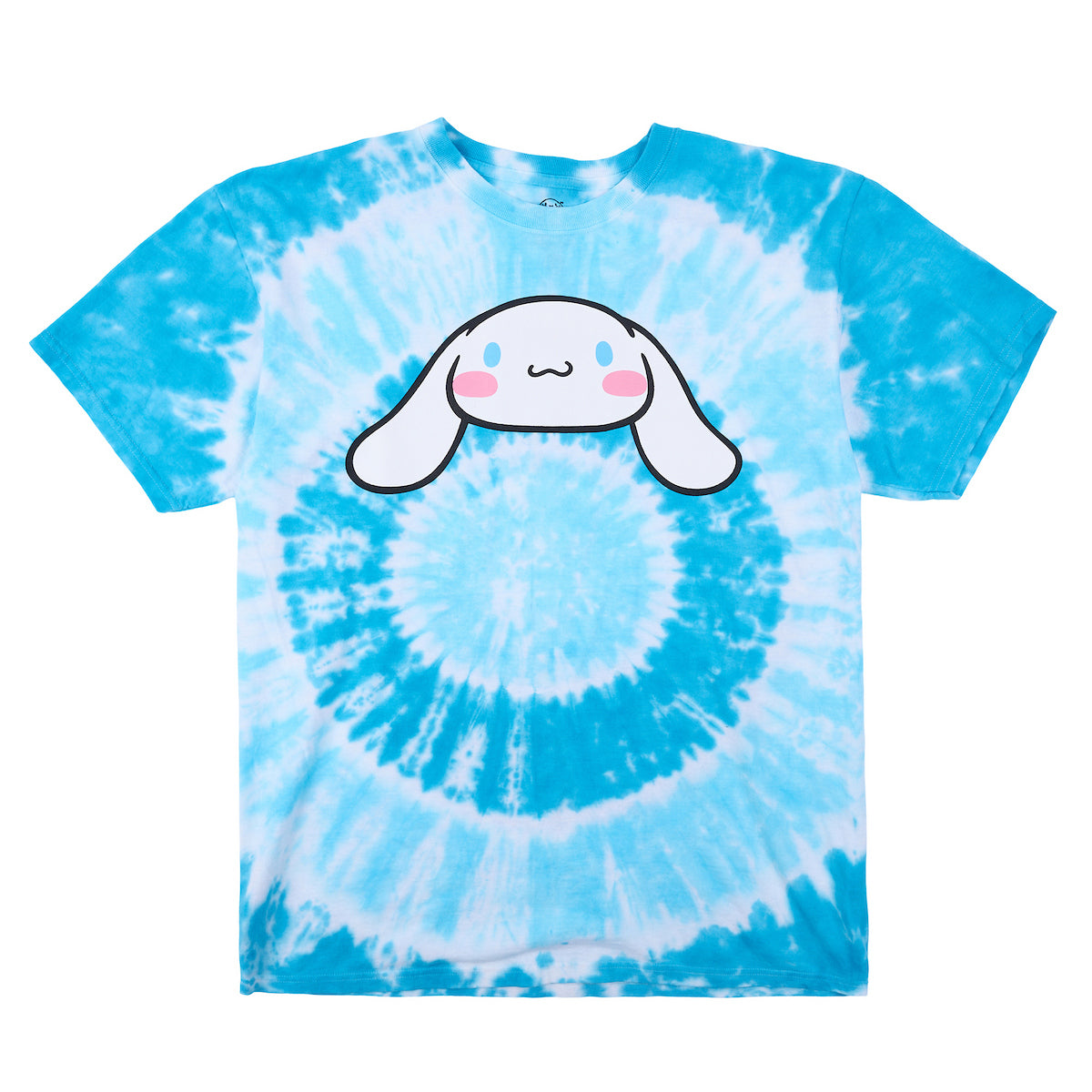 Cinnamoroll Character Face Men's Blue Spiral Tie-Dye Crew Neck Short Sleeve T-shirt
