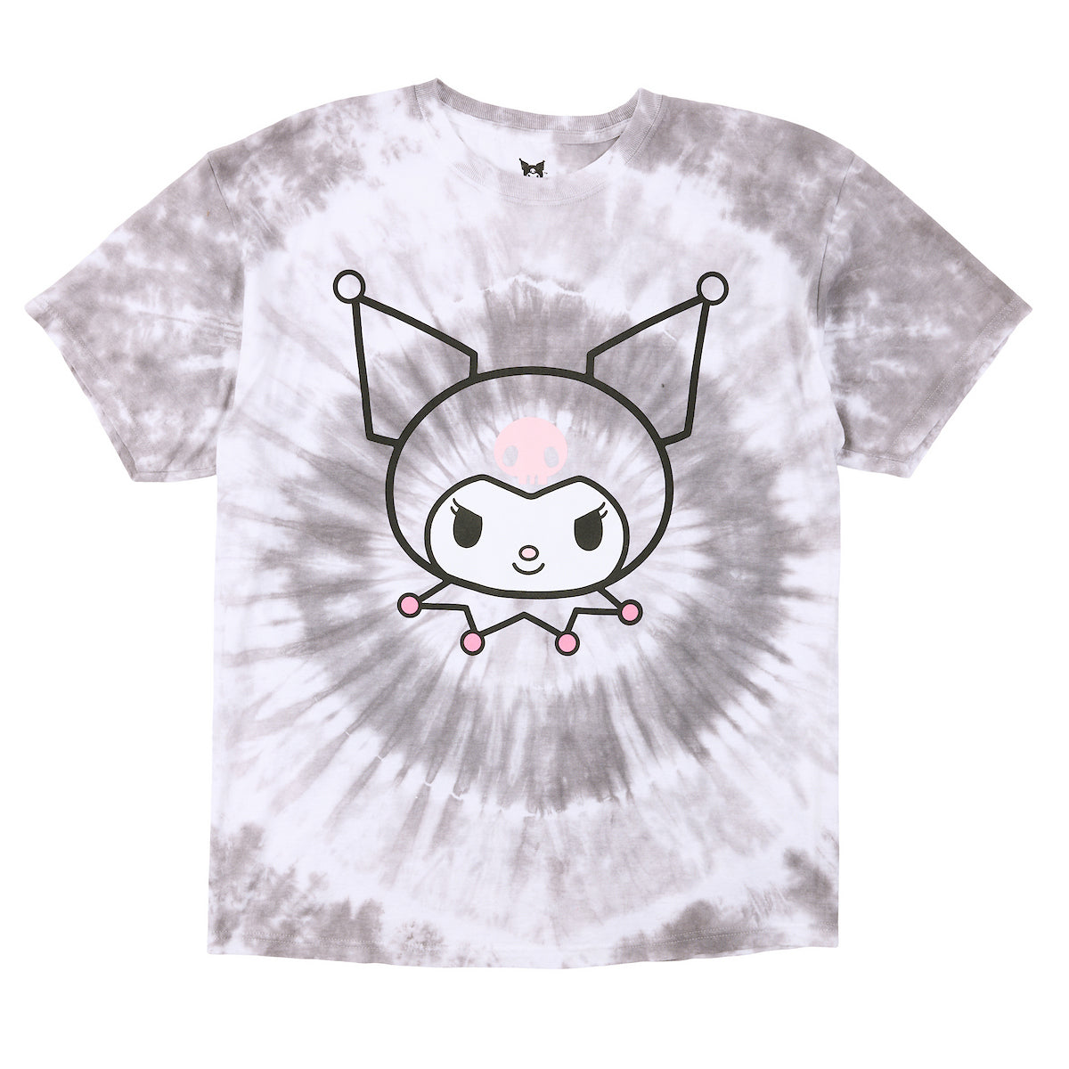 Kuromi Character Face Men's Black Spiral Tie-Dye Crew Neck Short Sleeve T-shirt