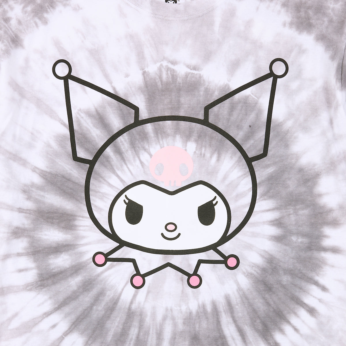 Kuromi Character Face Men's Black Spiral Tie-Dye Crew Neck Short Sleeve T-shirt