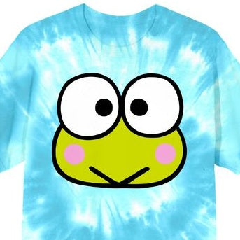 Keroppi Character Face Men's Blue Spiral Tie-Dye Crew Neck Short Sleeve T-shirt