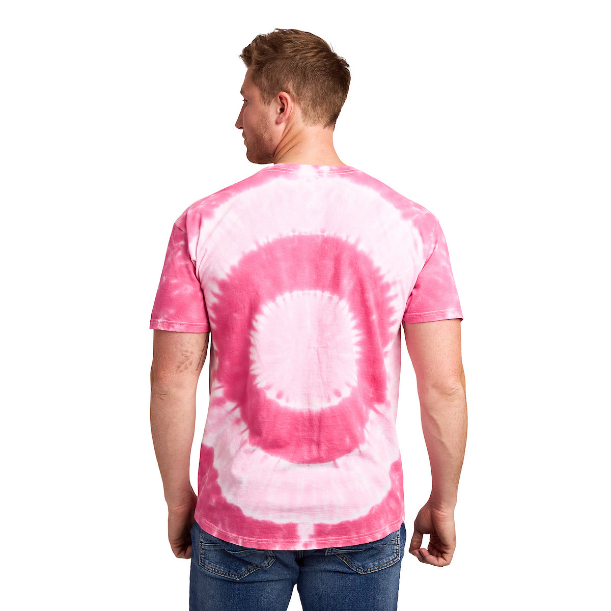Hello Kitty Character Face Men's Pink Spiral Tie-Dye Crew Neck Short Sleeve T-shirt