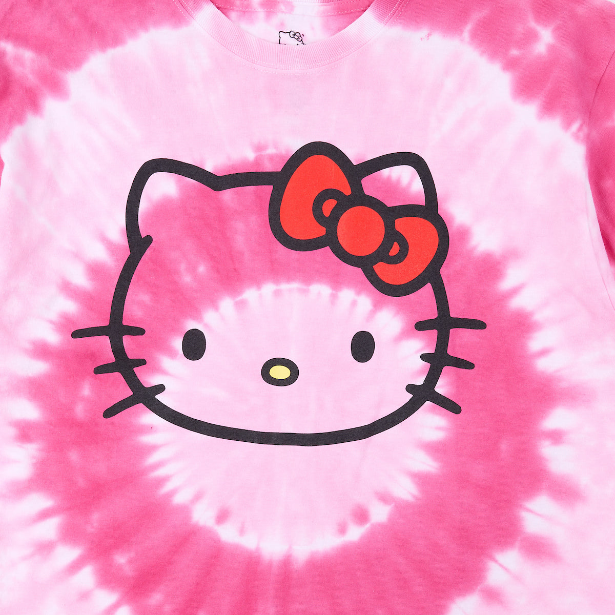 Hello Kitty Character Face Men's Pink Spiral Tie-Dye Crew Neck Short Sleeve T-shirt