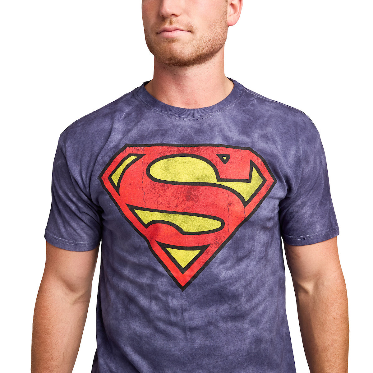 Superman Logo Men's Navy Crystal Wash Crew Neck Short Sleeve T-shirt